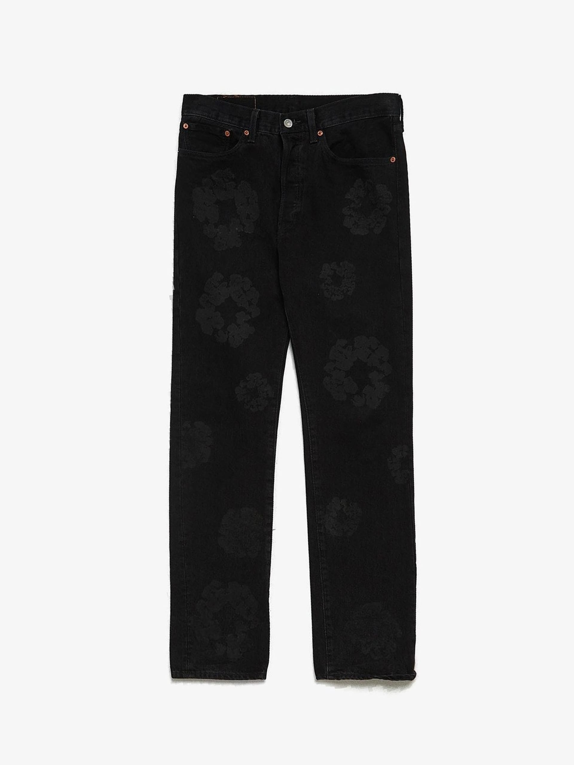 Denim Tears Black Logo Flower Waxed Cotton Jeans