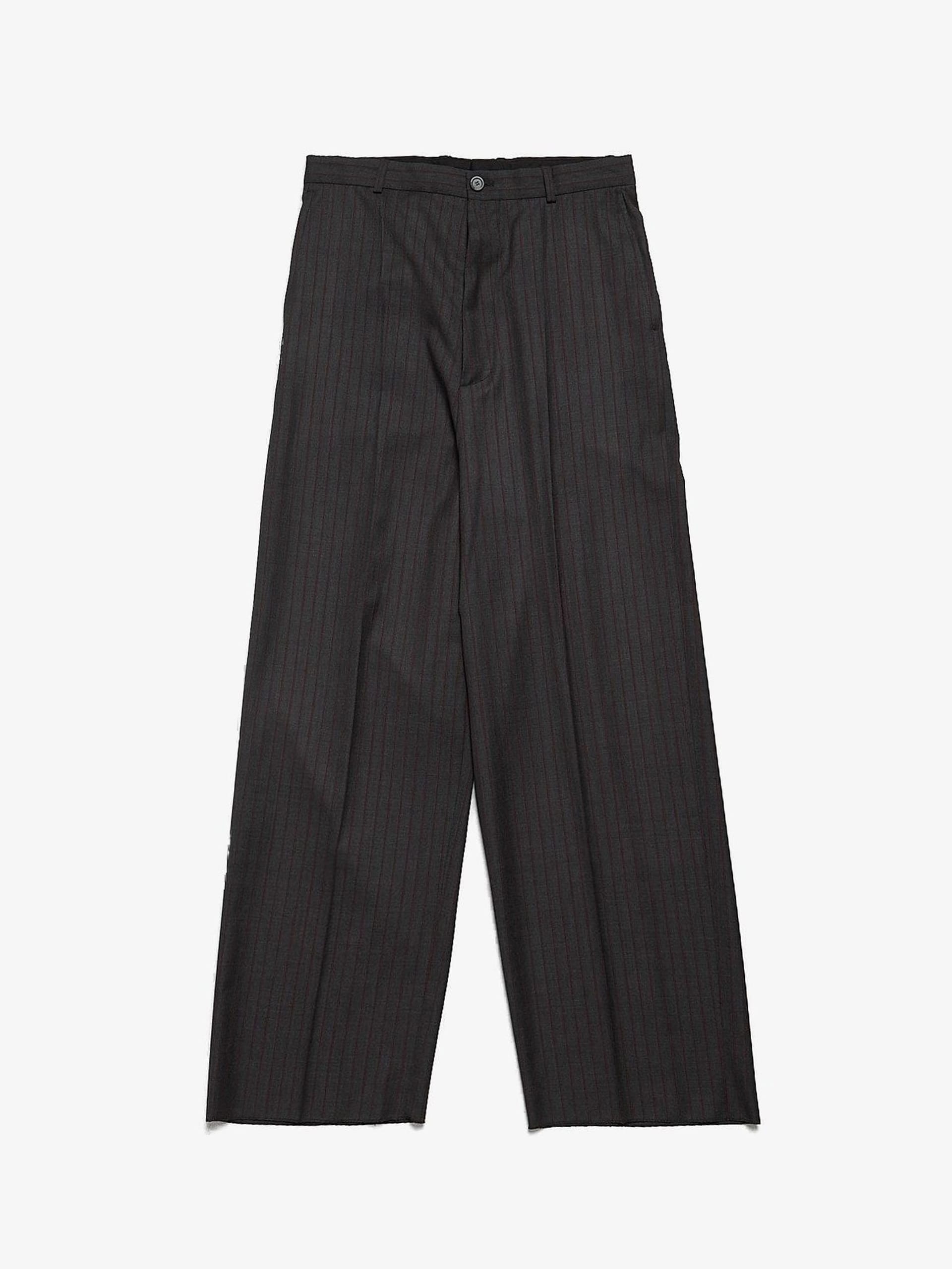 Balenciaga Gray Striped Wide Wool Trousers