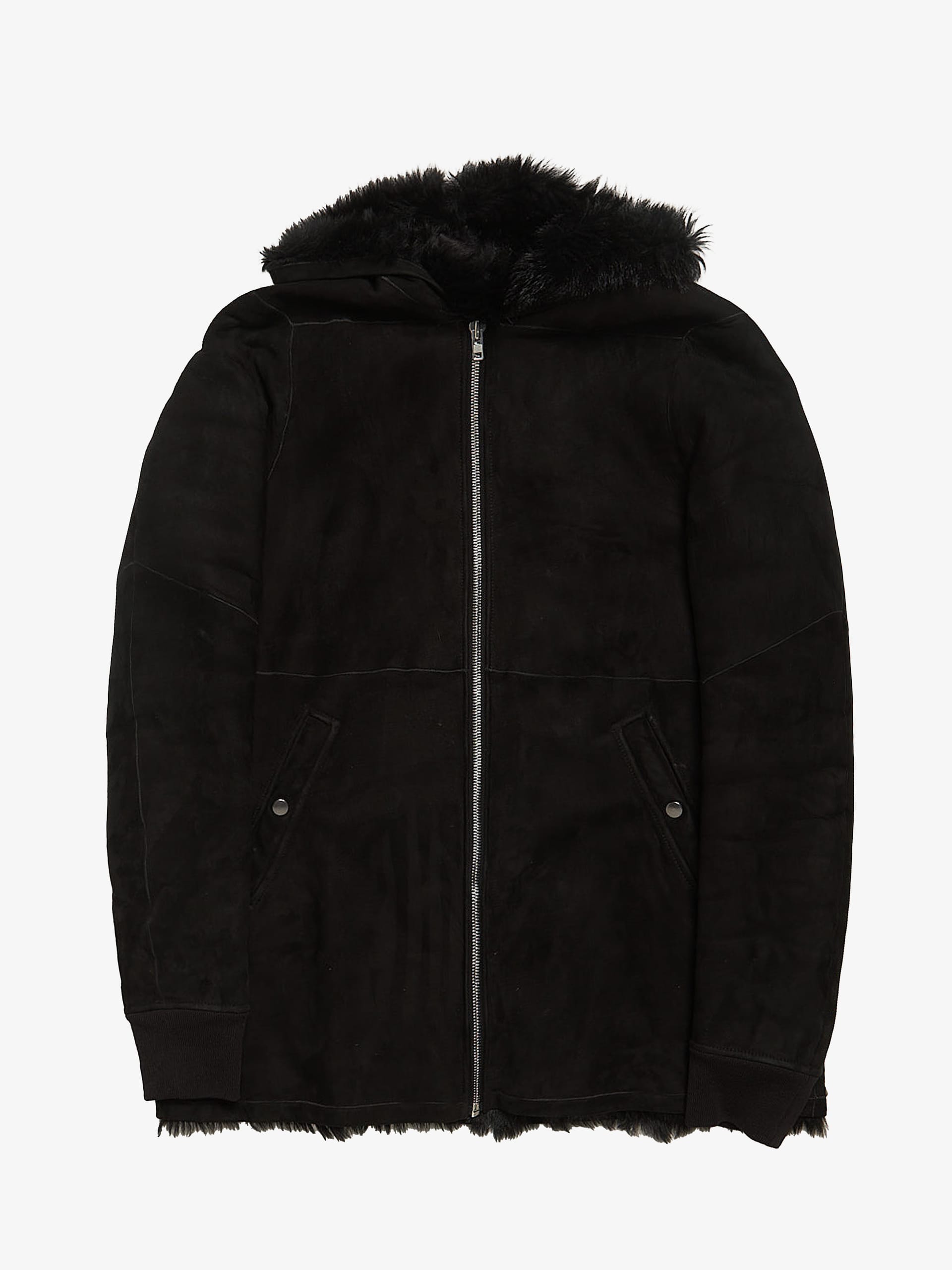 Rick Owens Black Archive Hooded Suede and Fur Sheepskin