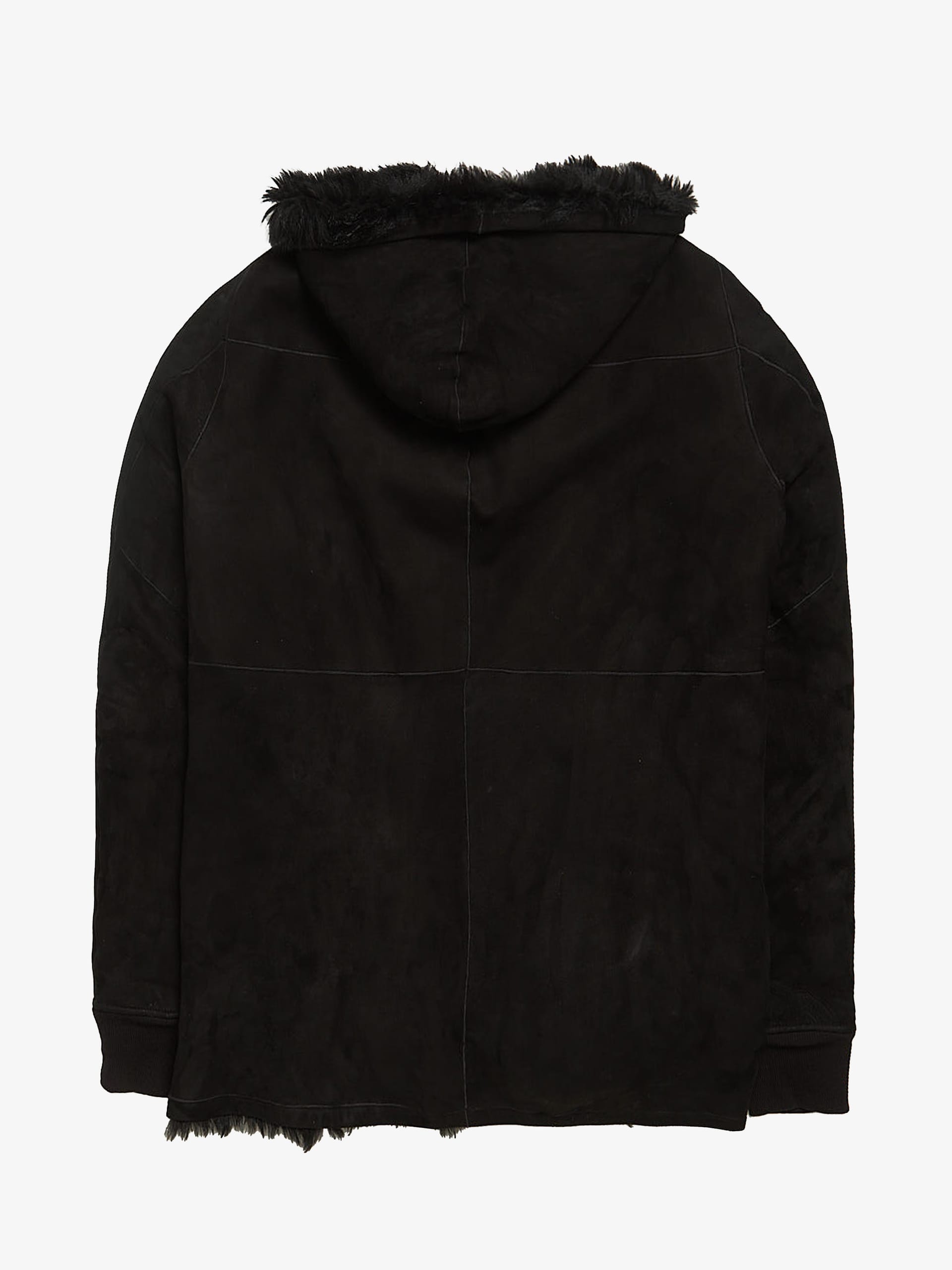 Rick Owens Black Archive Hooded Suede and Fur Sheepskin