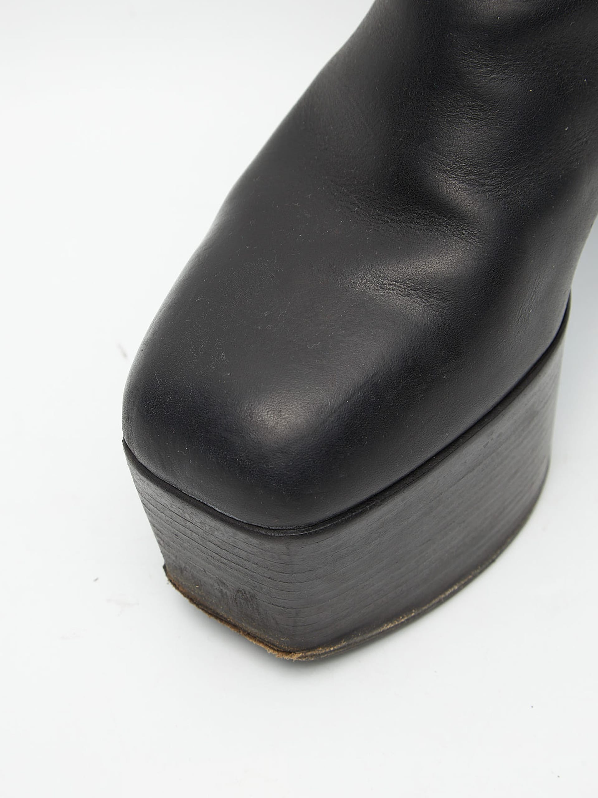 Rick Owens Black Square Toe Kiss Heel Leather Boots