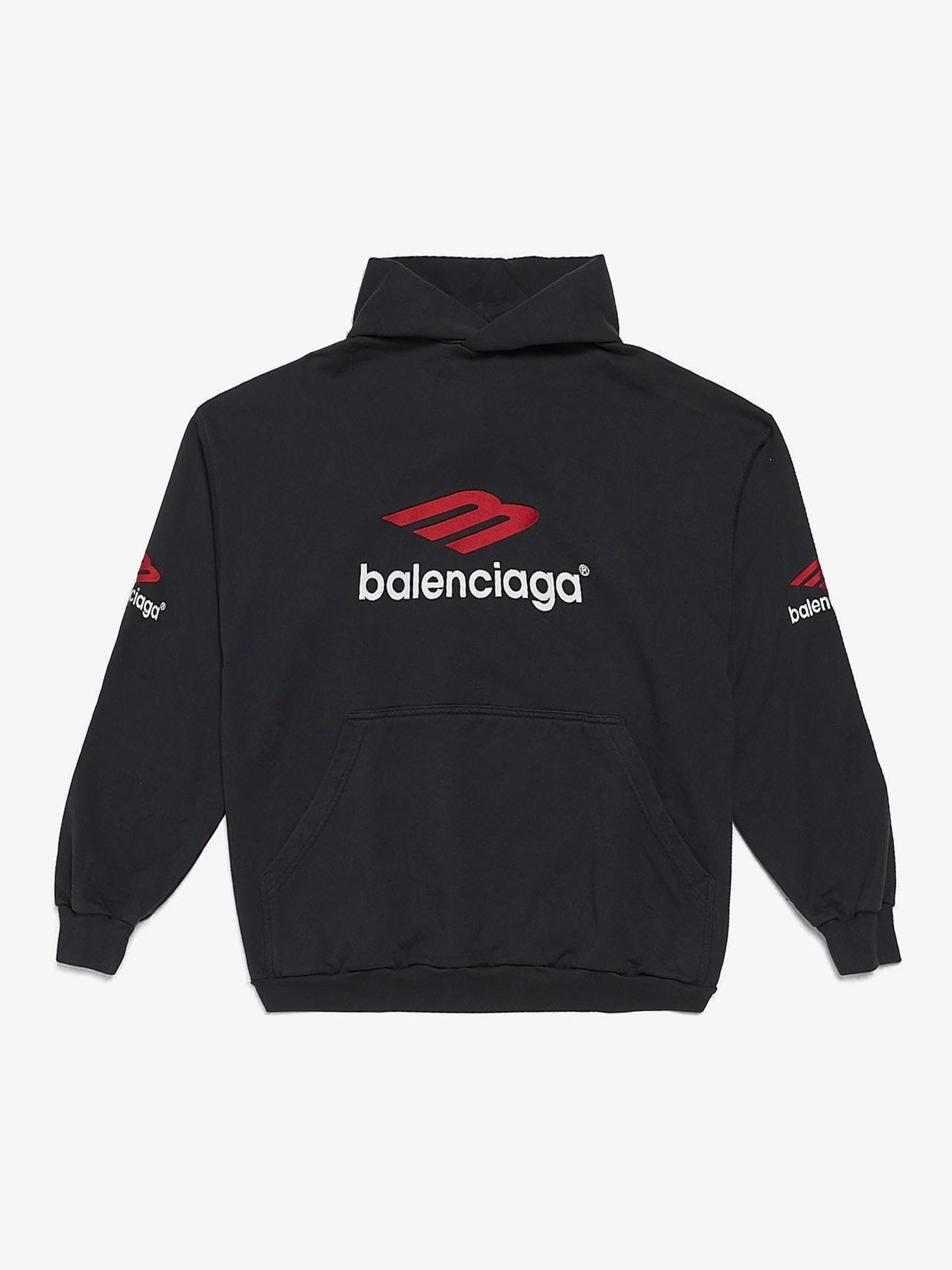 Balenciaga Black Washed Logo Knitted Cotton Hoodie