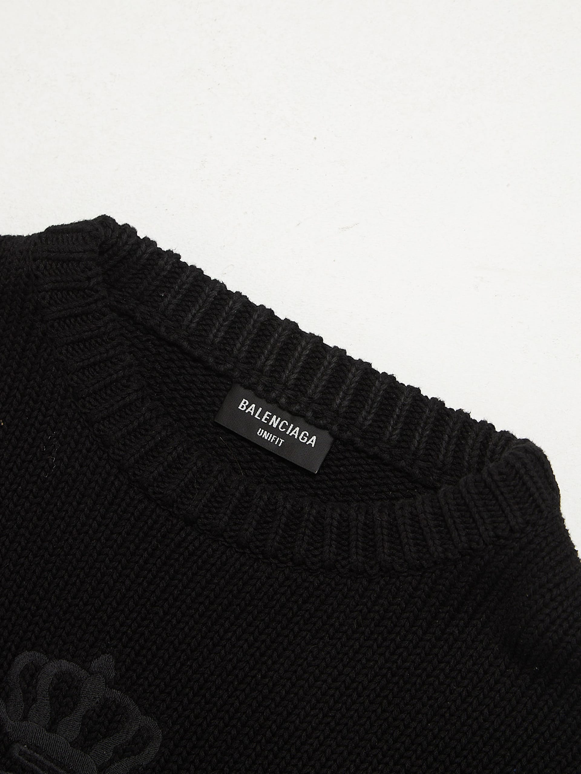 Balenciaga Black Unifit Crown Logo Knitted Cotton Sweater