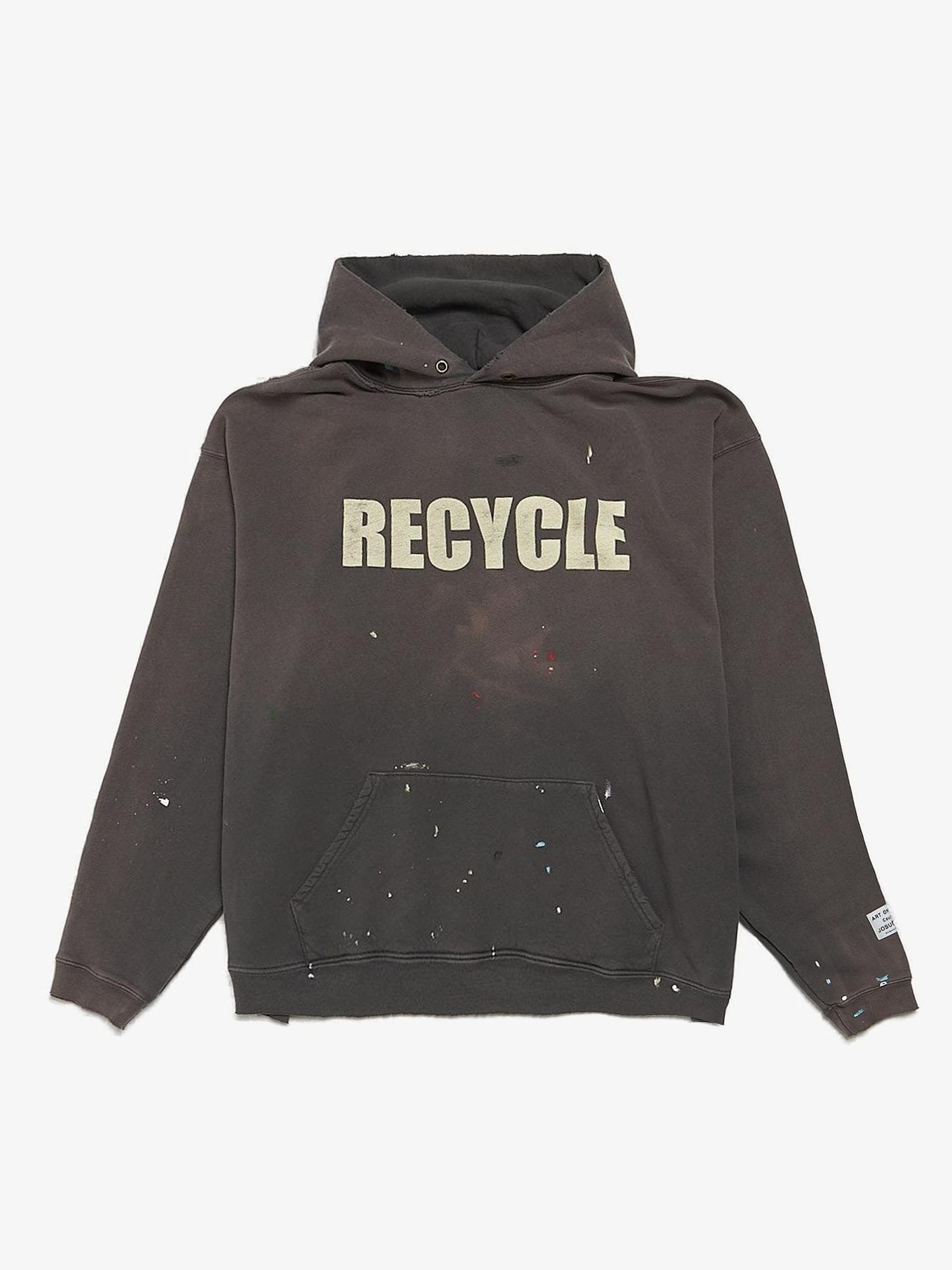 Gallery Dept. Gray Washed Recycled Distressed Hood Printed Painted Cotton Hoodie