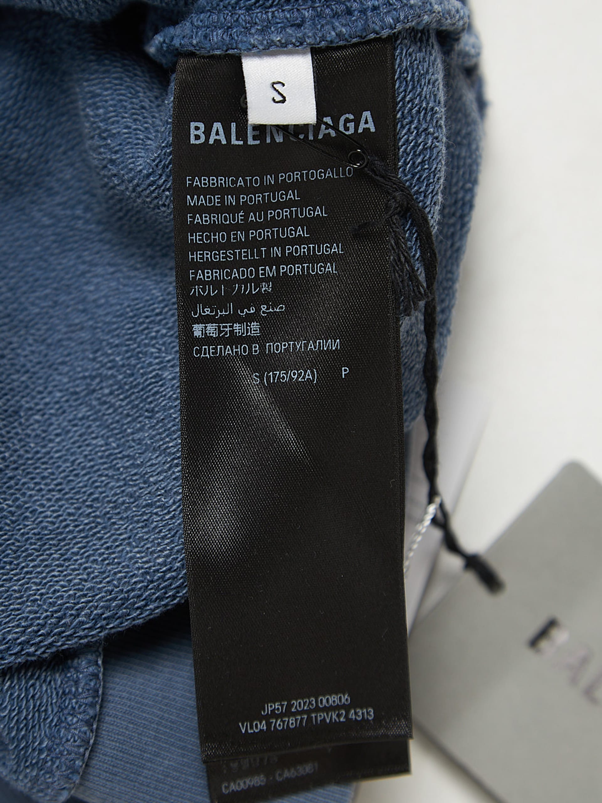 Balenciaga Light Blue Washed Logo Knitted Cotton Hoodie