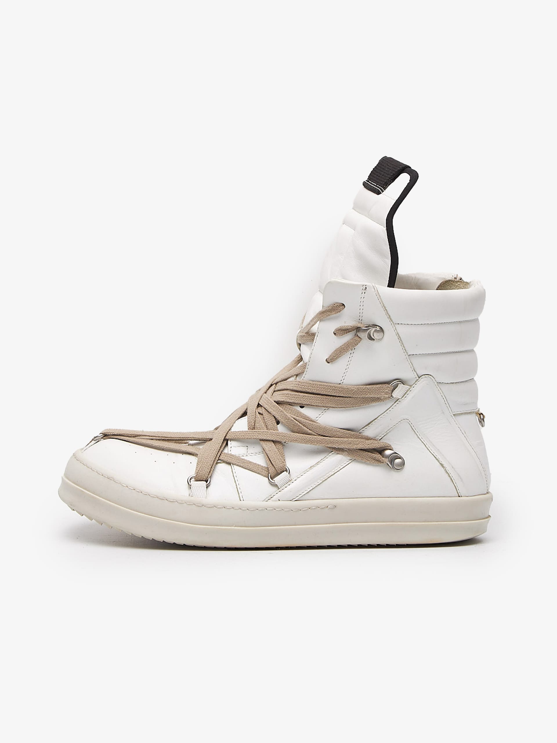 Rick Owens White Leather Megalace Geobasket Sneakers