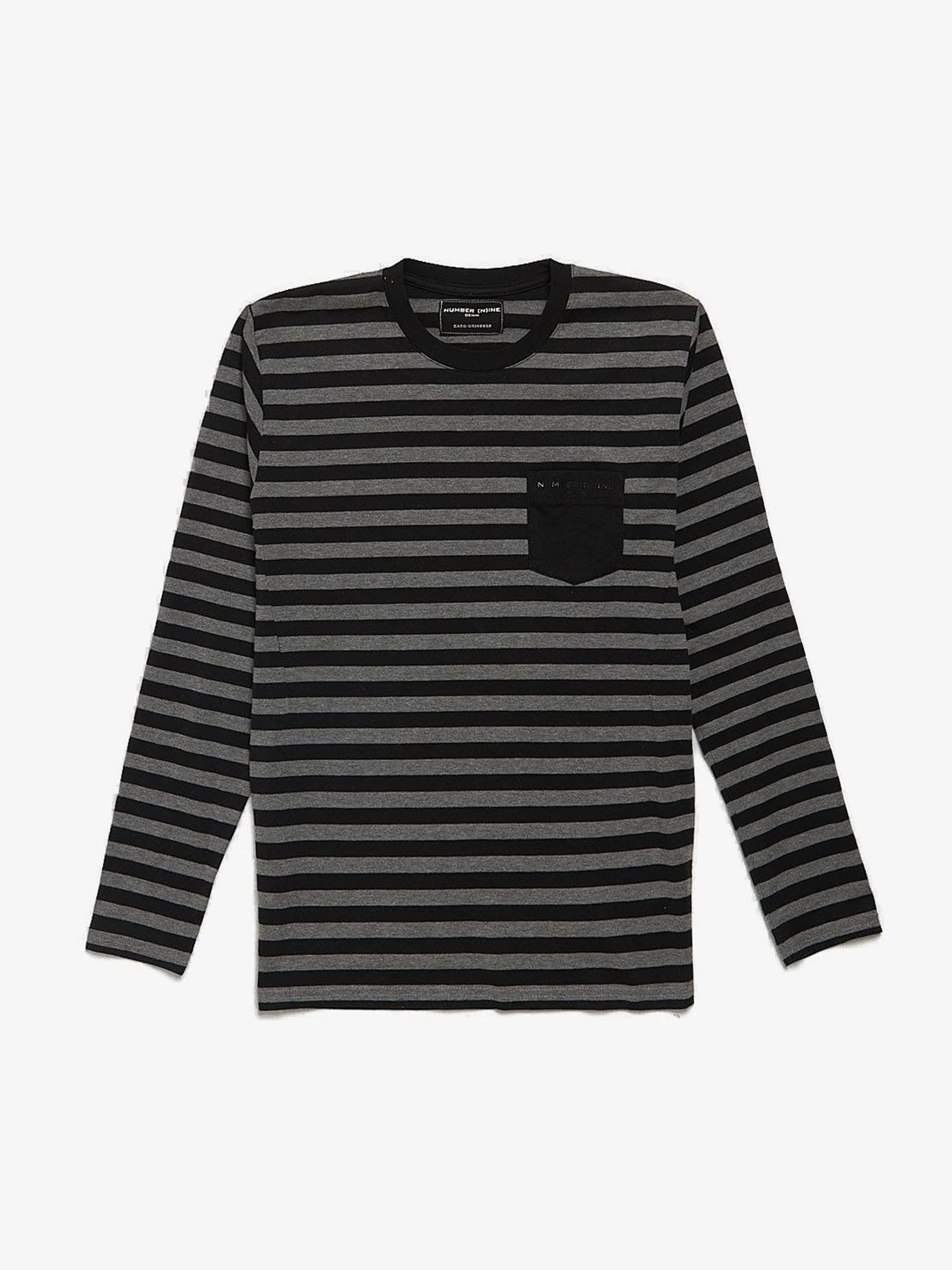 Number (N)ine Black Gray Striped Polyester Longsleeve