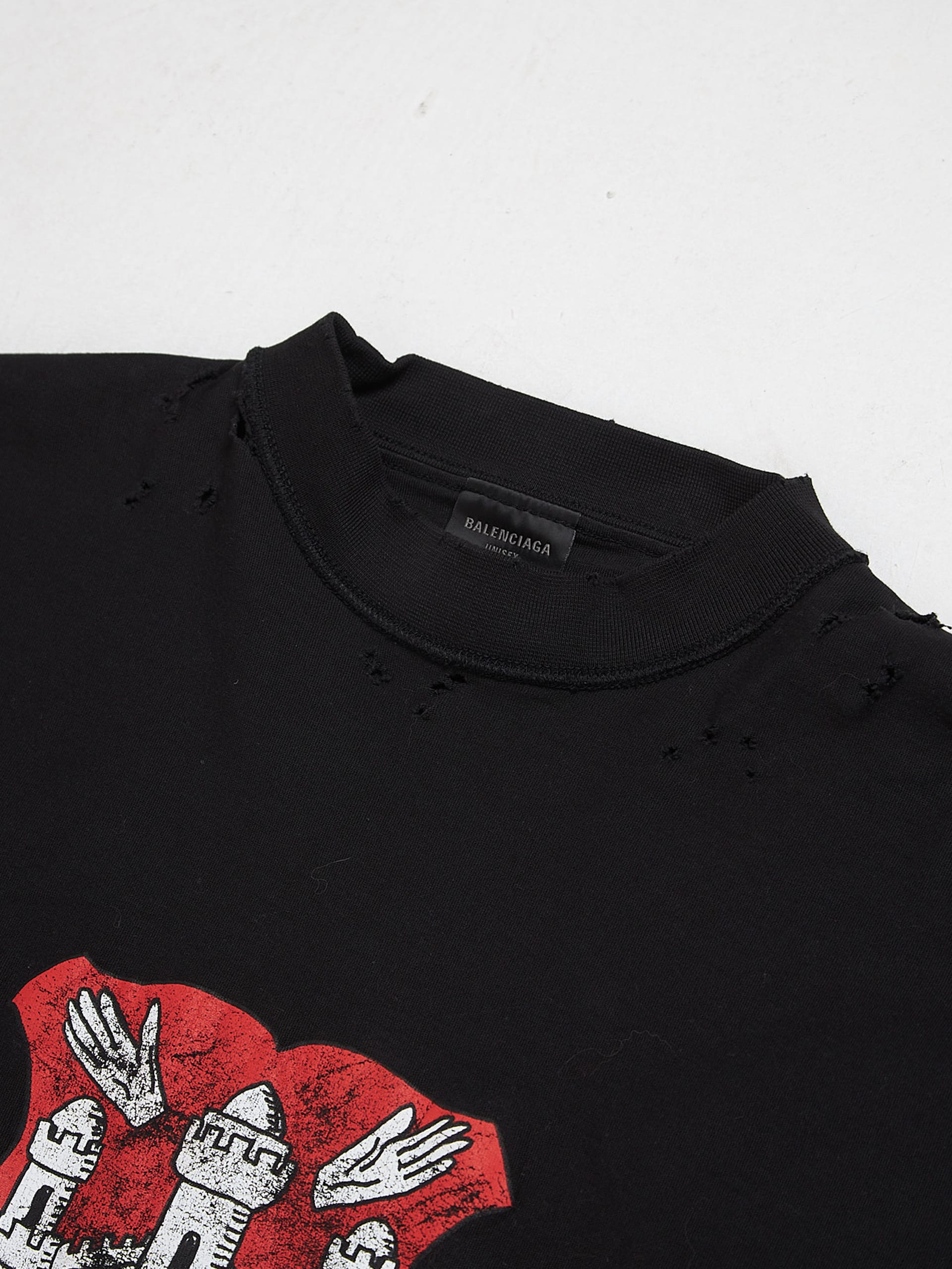 Balenciaga Black Antwerpen Logo Printed Distressed Cotton T