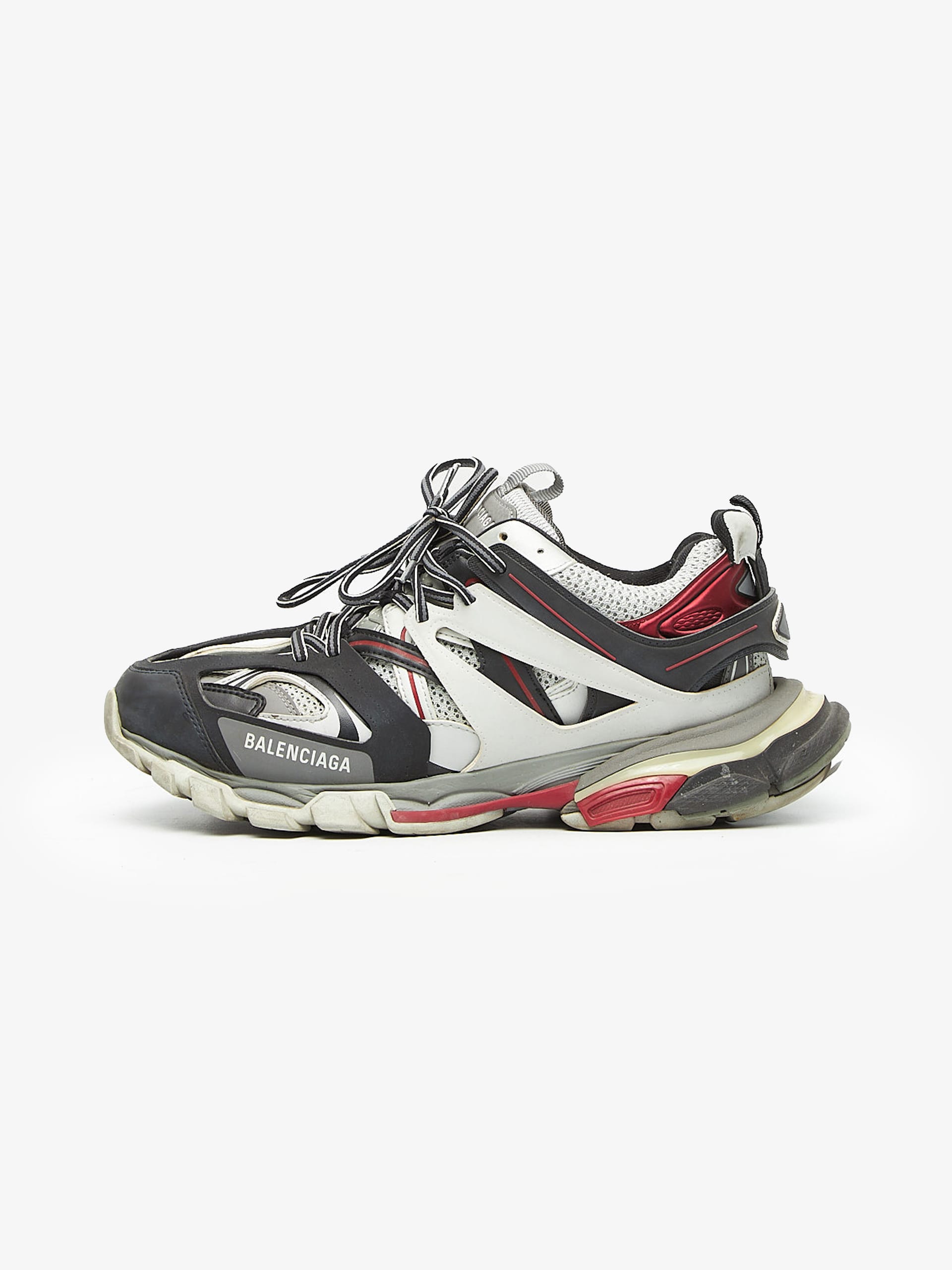 Balenciaga Gray and Red Track Sneakers