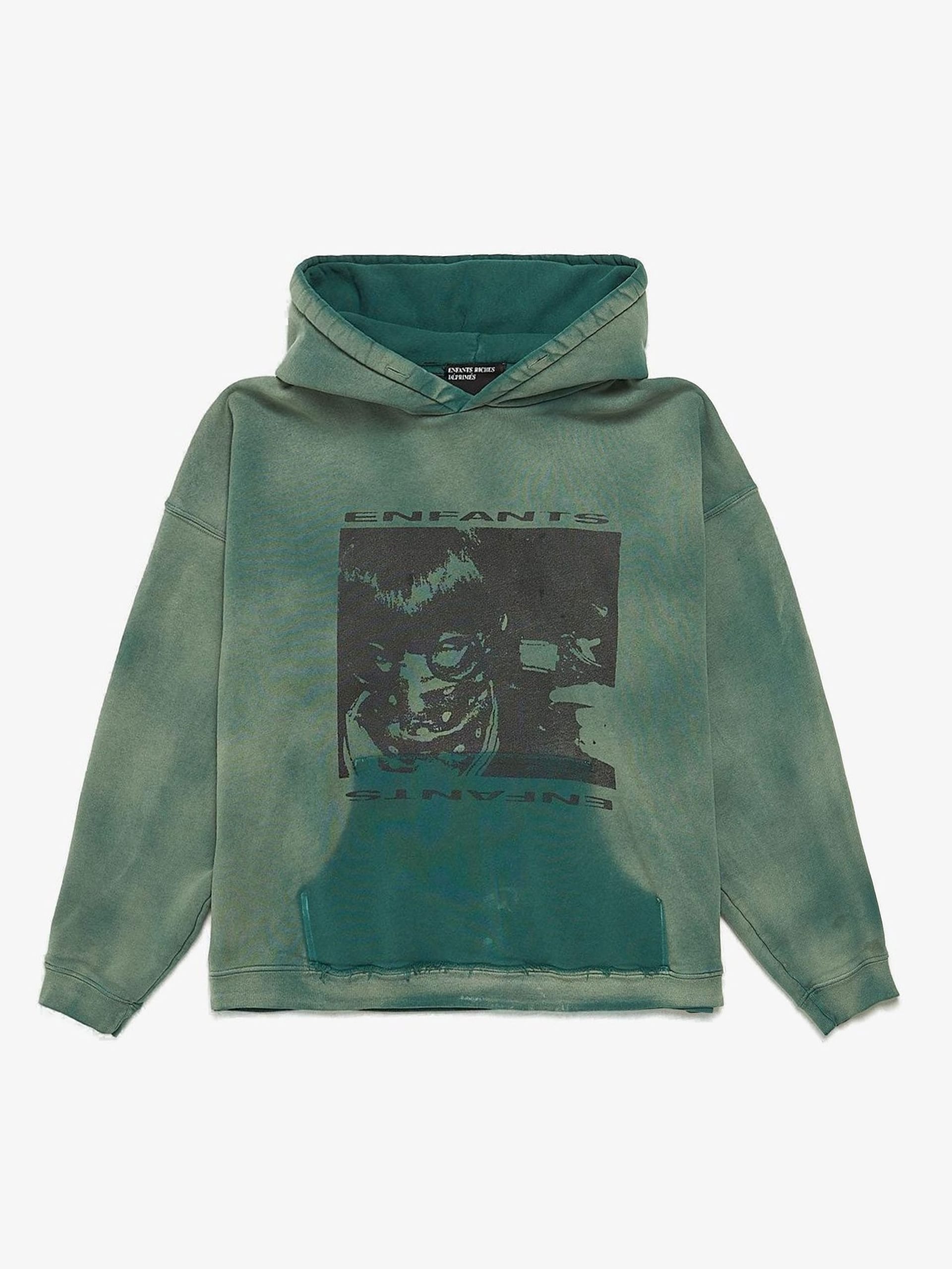 Enfants Riches Deprimes Green Washed Shooting Printed Cotton Hoodie