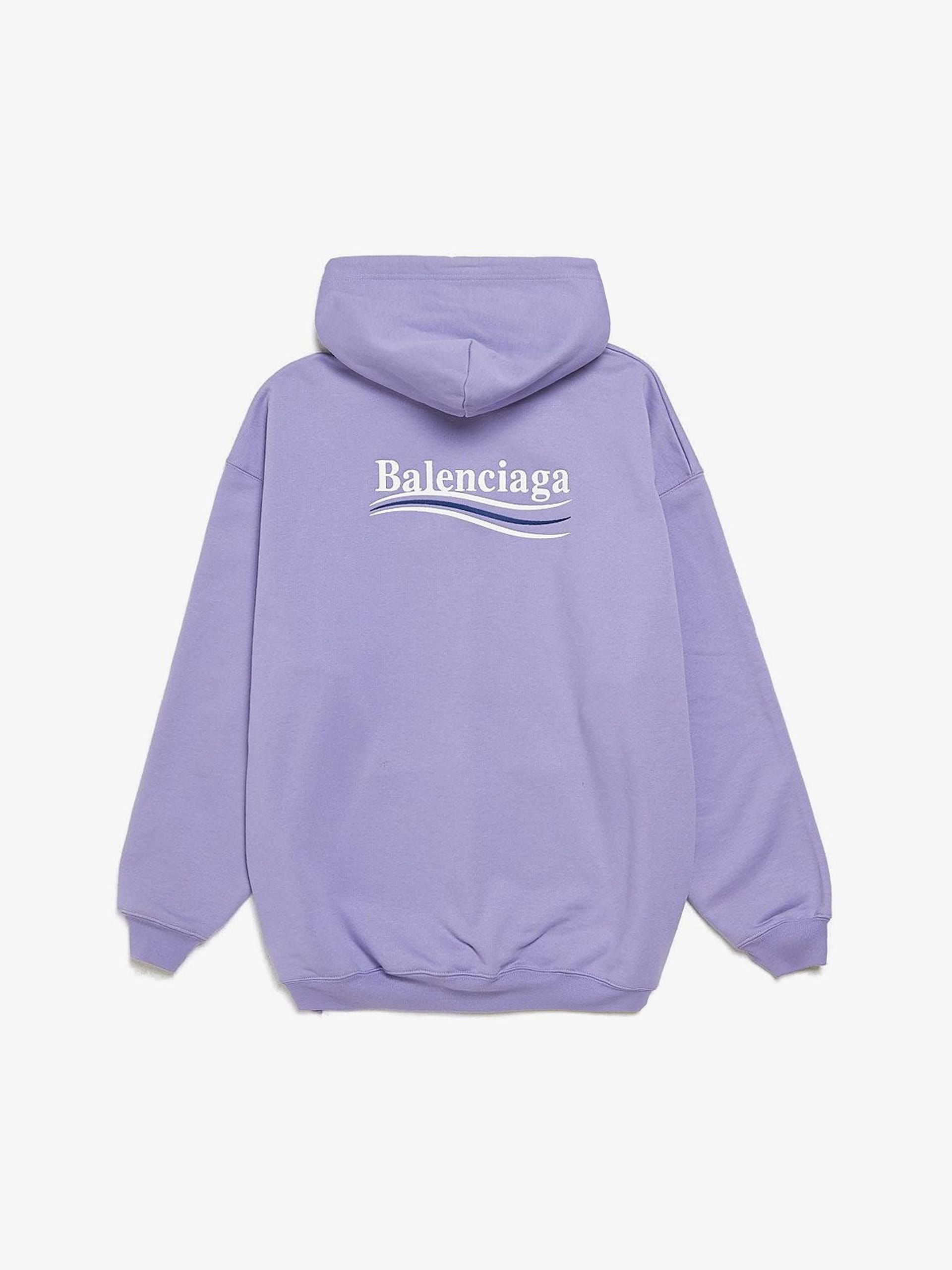 Balenciaga Purple Political Campaign Embroidered Logo Cotton Hoodie