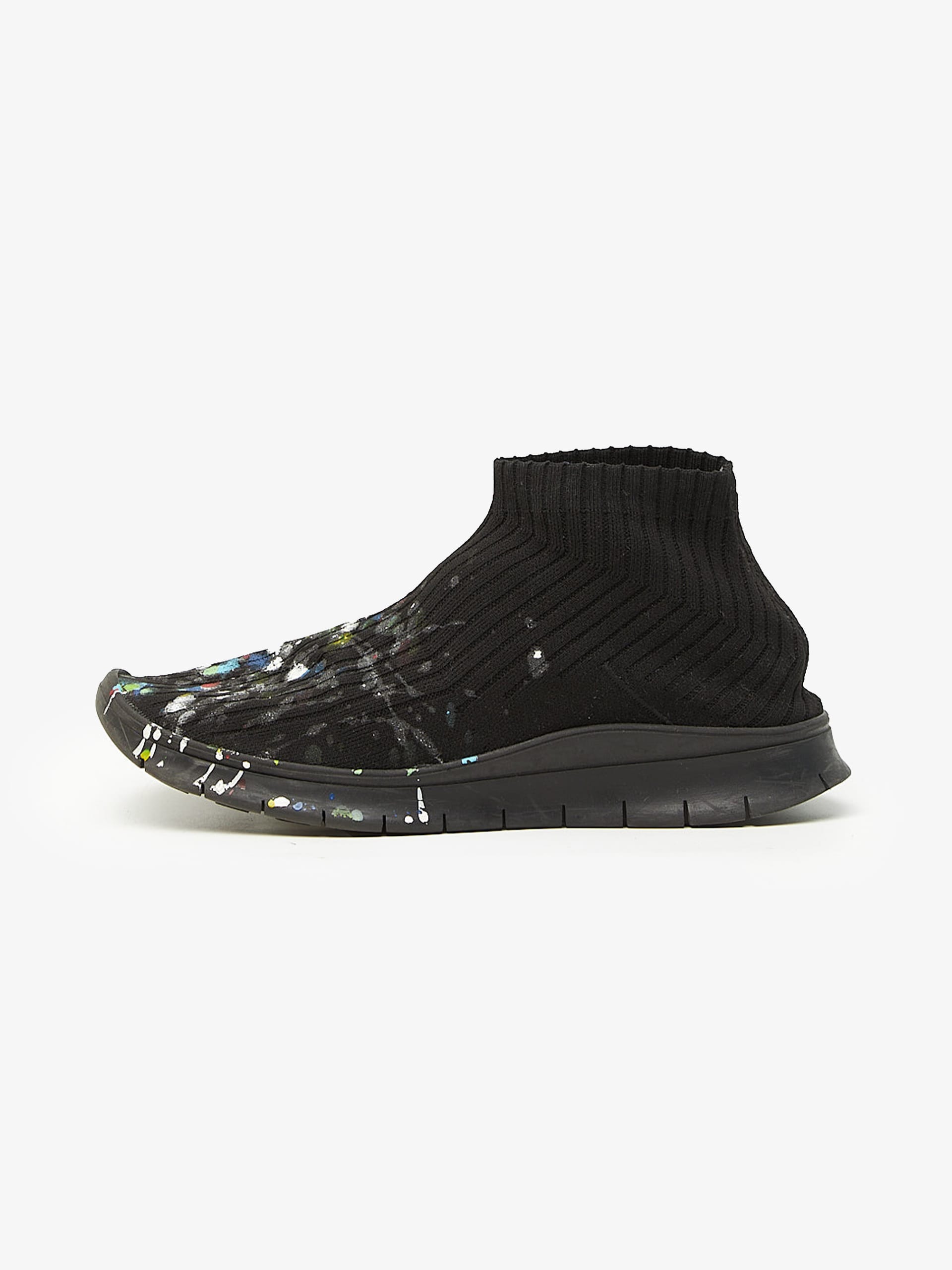 Maison Margiela Black Paint Splattered Ribbed Sock Sneakers