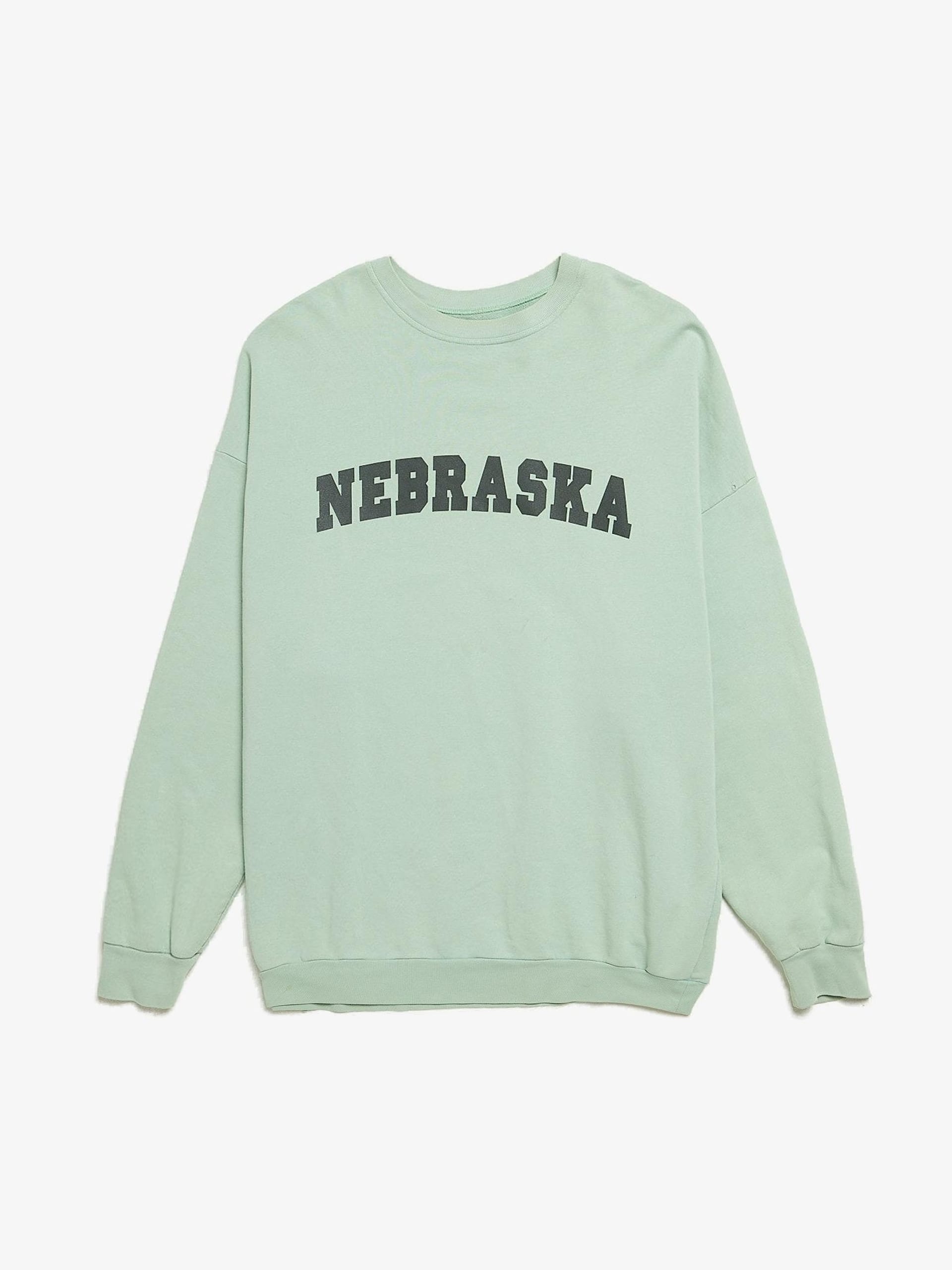 Raf Simons Light Green Nebraska Logo Printed Oversized Cotton Sweatshirt