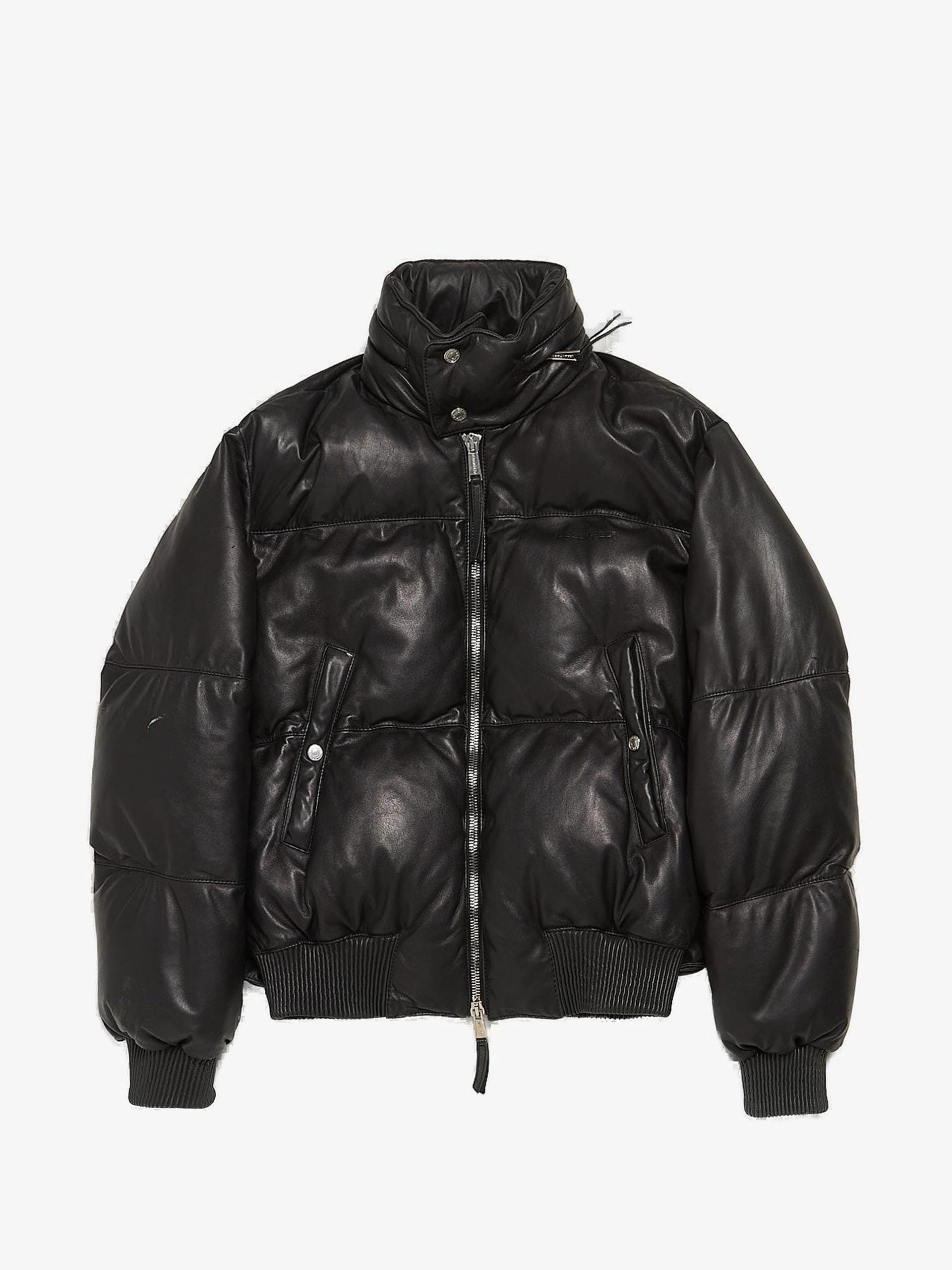 Dsquared2 Black Zipped Puffer Leather Jacket