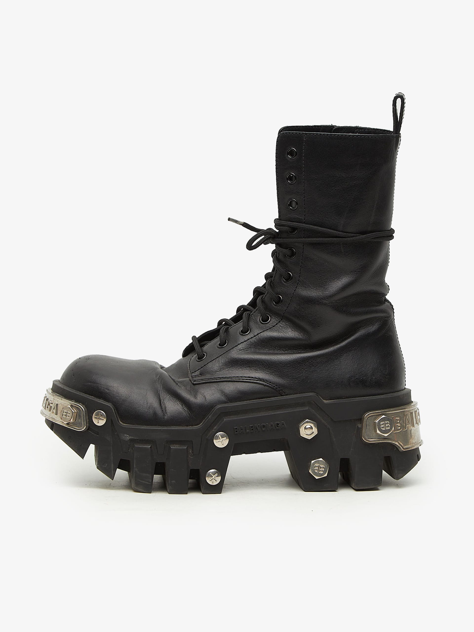 Balenciaga Black Bulldozer Metal Plate Detailed Calfskin High Boots