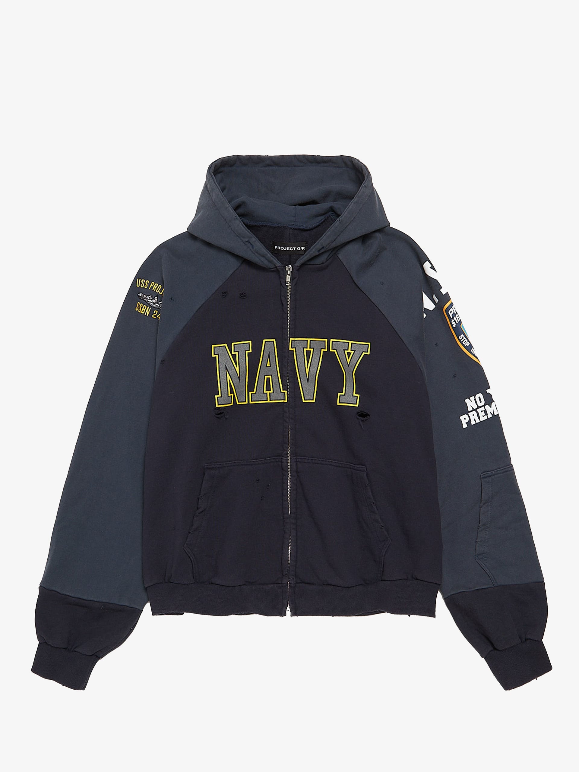 美品Project GR RECONSTRUCTED FOLDED HOODIE Project GR Reconstrcuted Folded Zip Hoodie - Navy