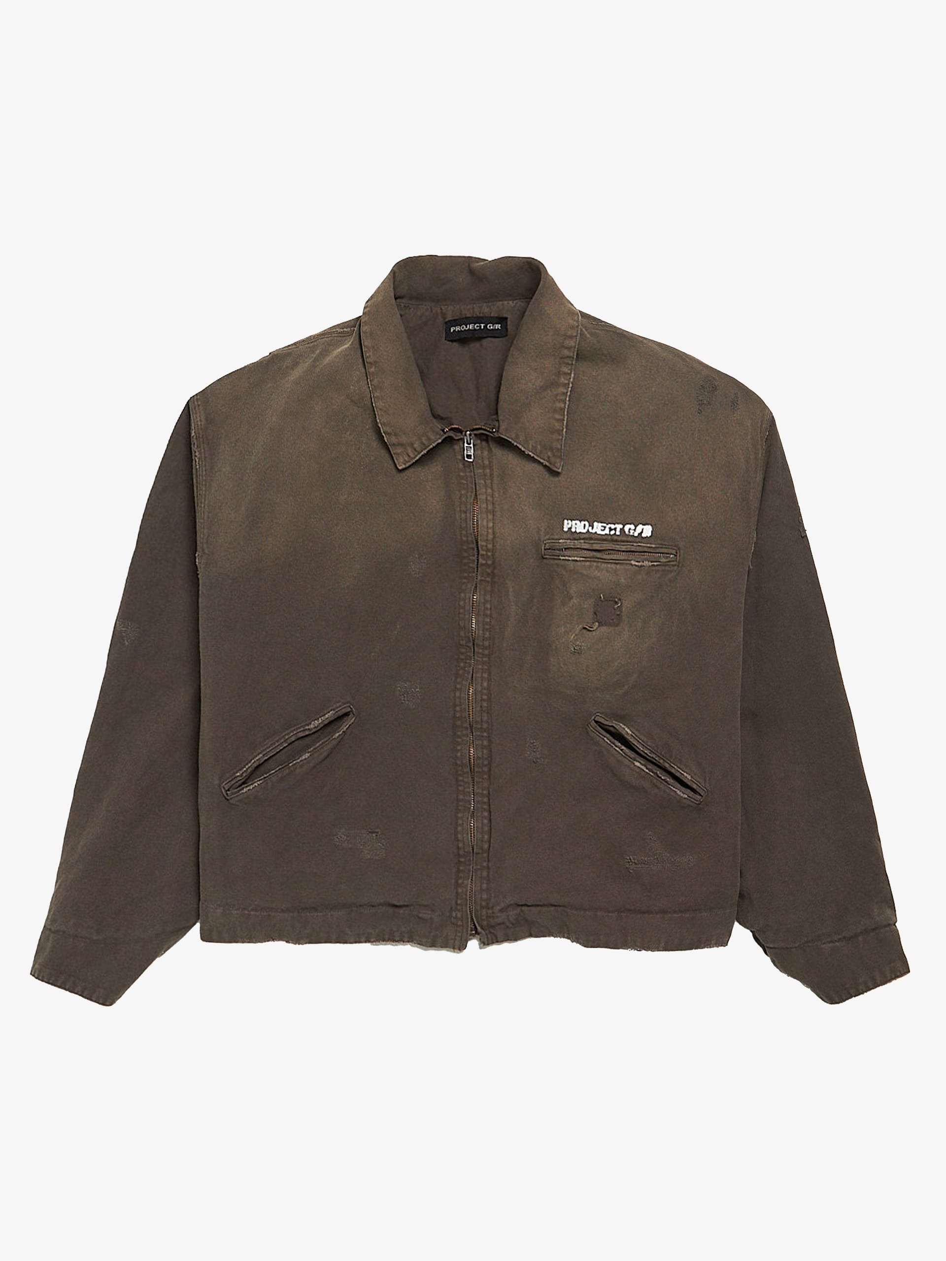 Project GR Distressed Canvas Work Jacket - Brown