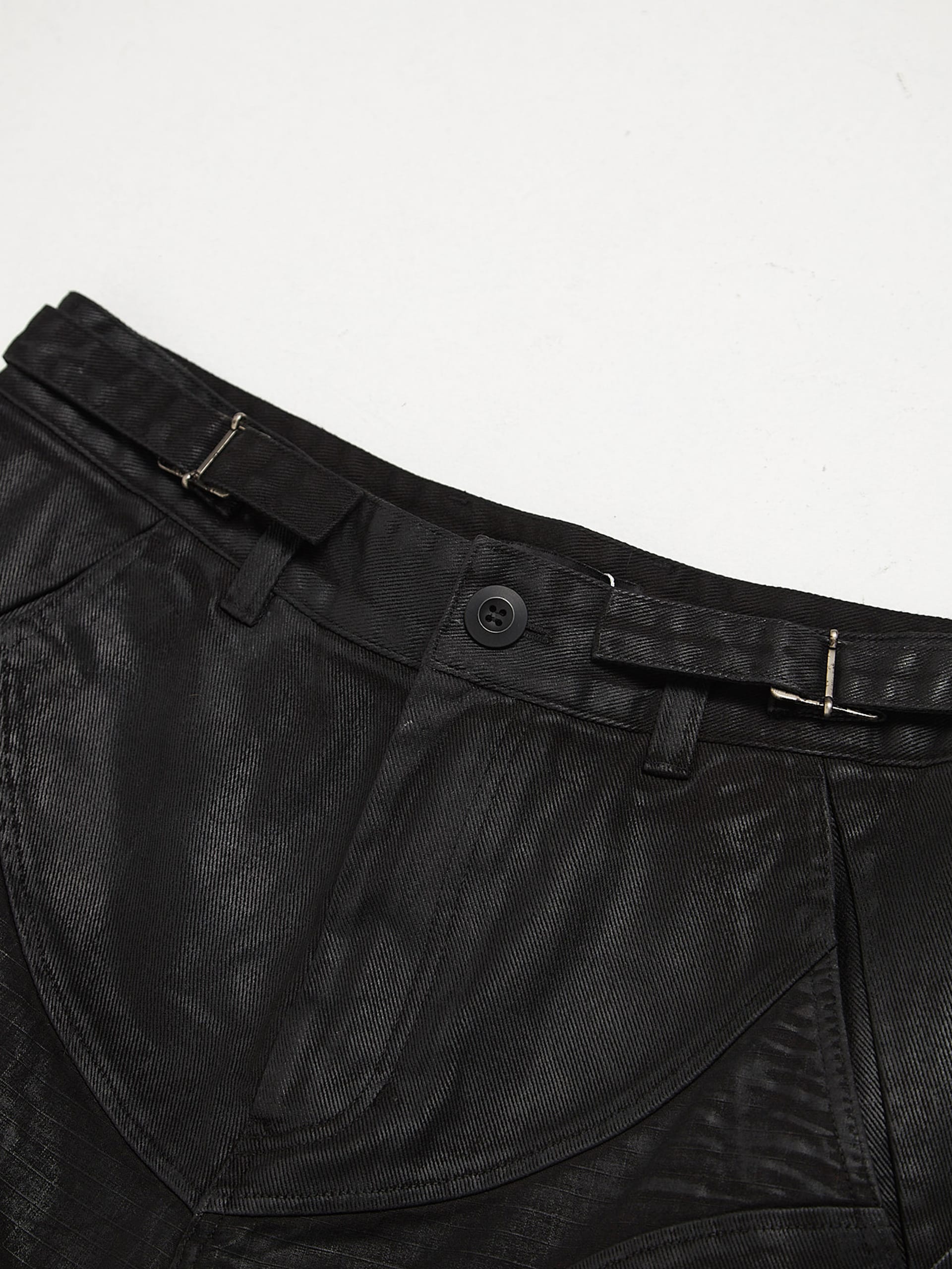 Project GR Coated Biker Armoured Flare Pants - Black