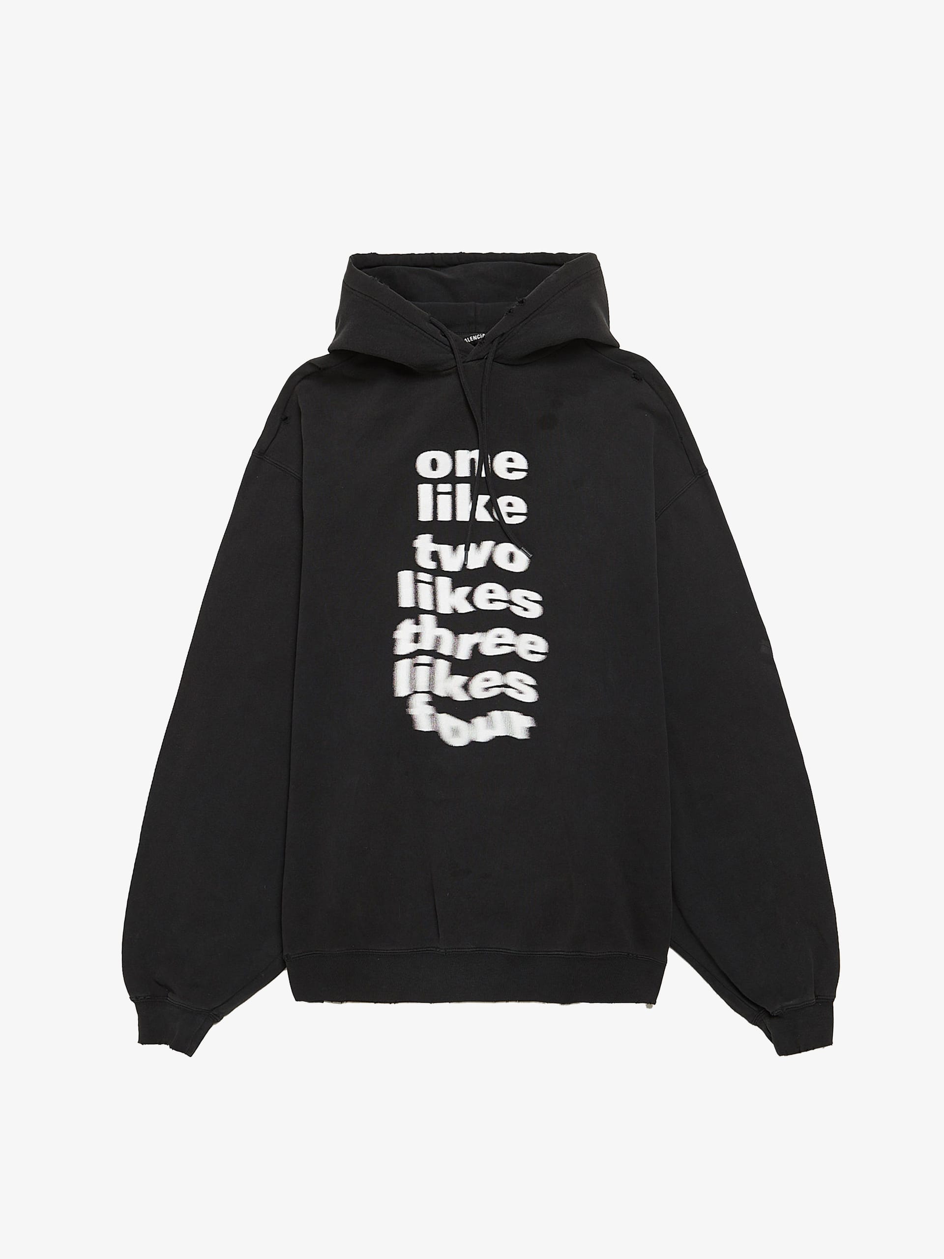 balenciaga one like two like パーカー　hoodie Balenciaga Black One Like Two Likes Logo Printed Distressed