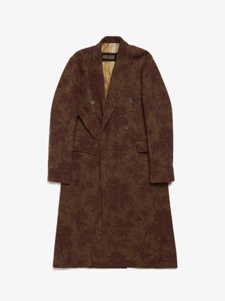 Uma Wang Mustard and Red Floral Printed Riccardo Wool Coat