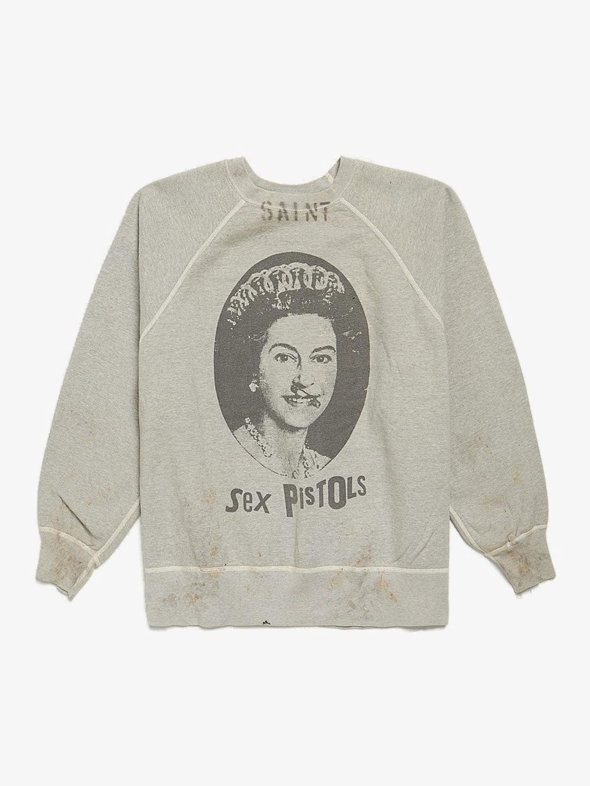 Saint Michael Gray Sex Pistols Logo Printed Dirty Distressed