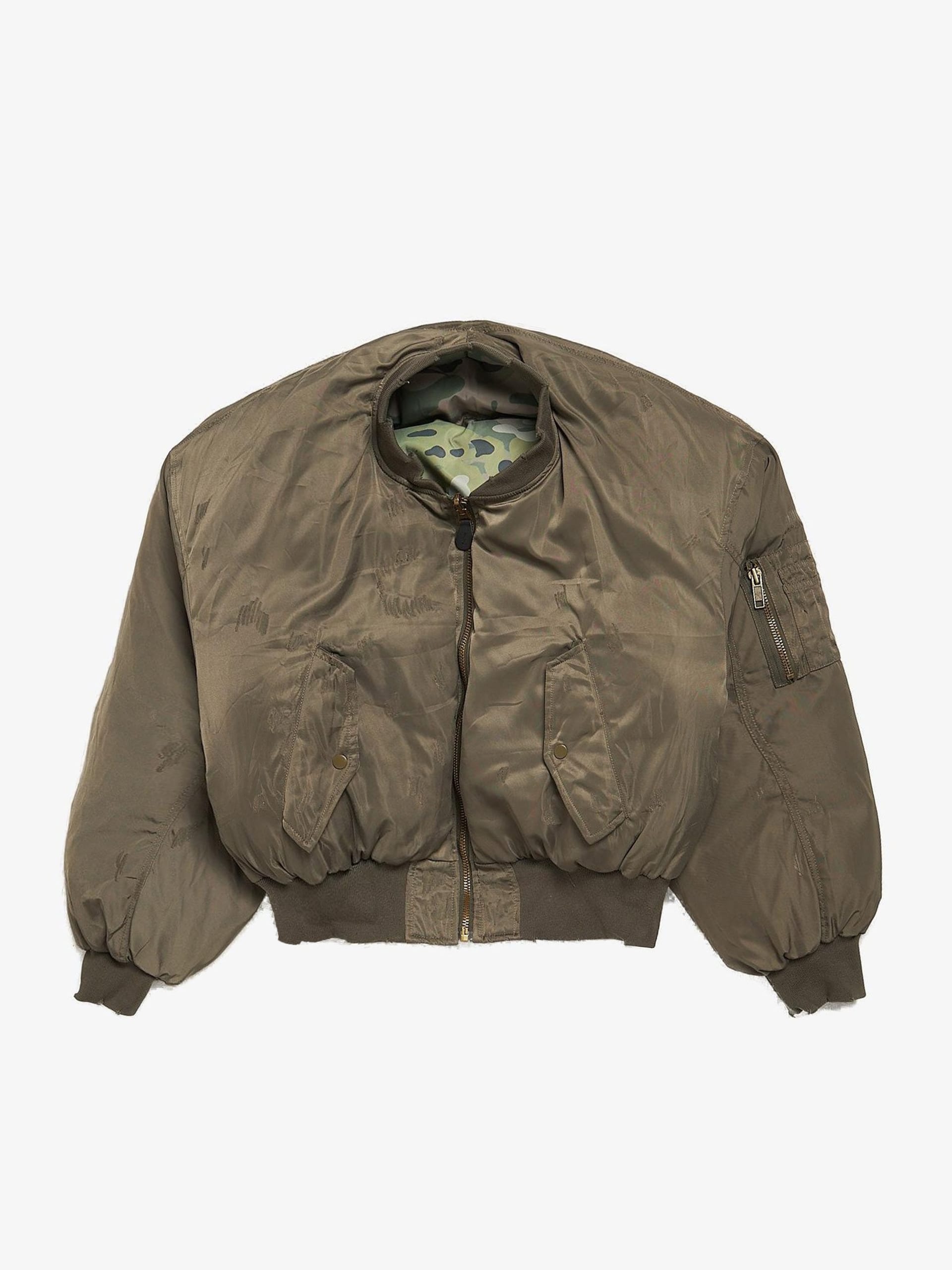 Project GR Reversible Puffer Bomber Jacket Khaki