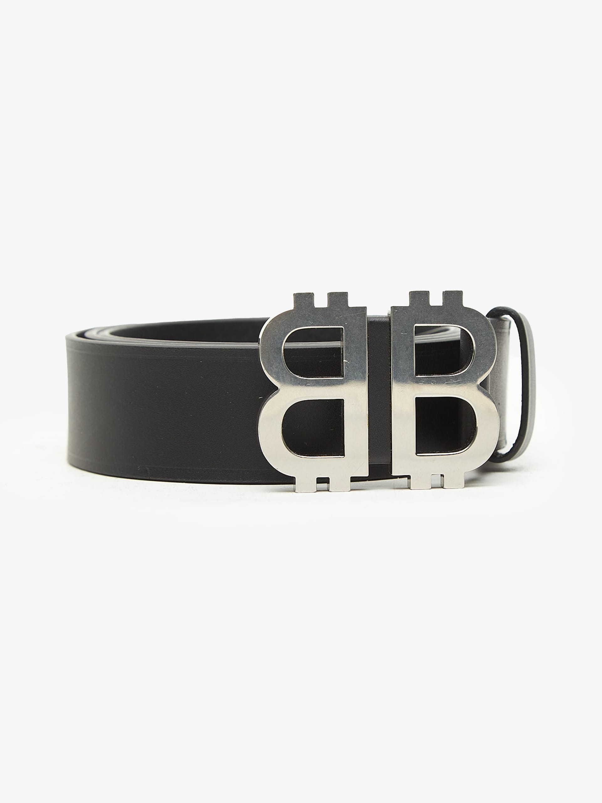 Balenciaga Black Bitcoin Crypto Logo Leather Belt