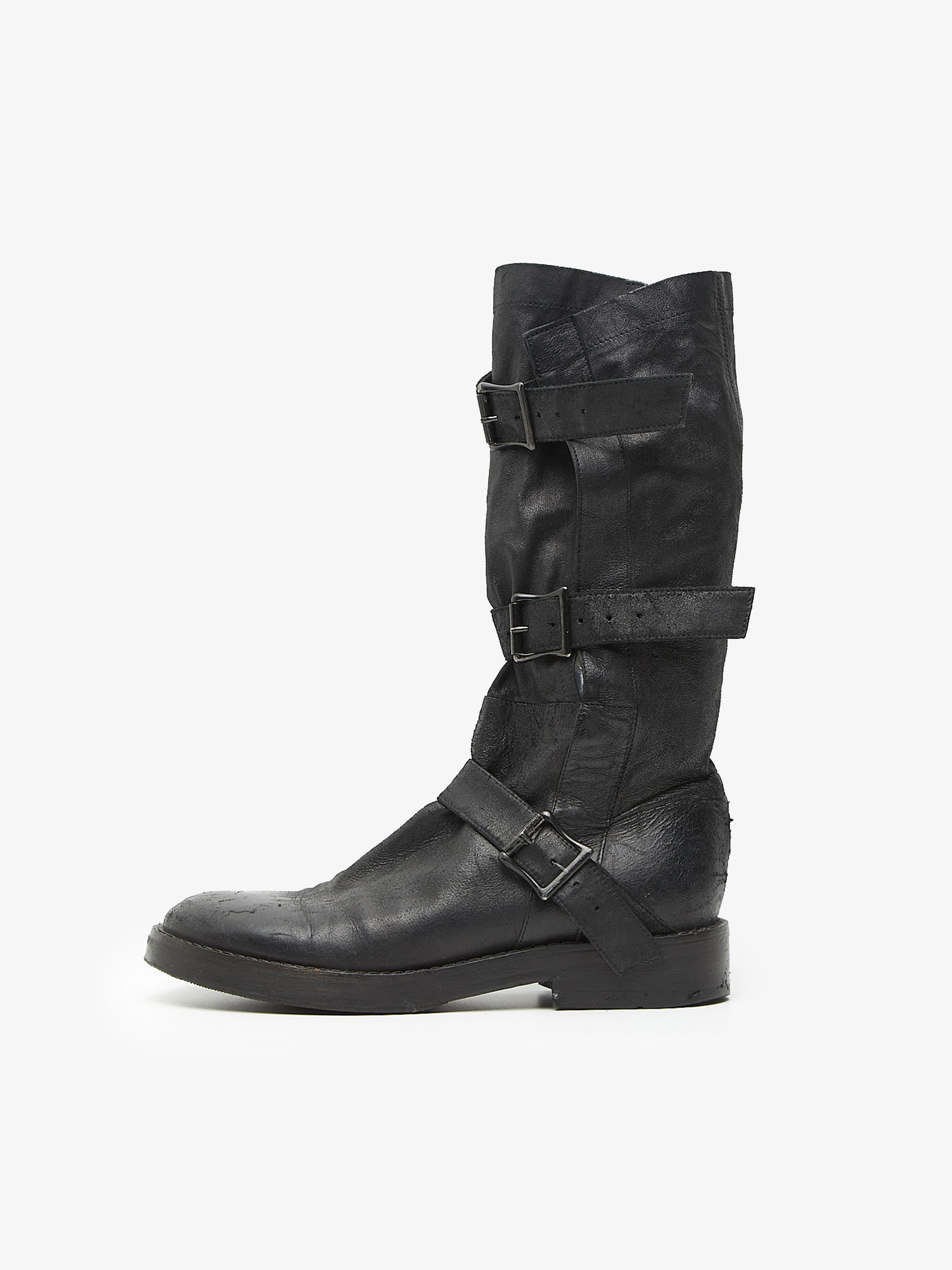 Ann Demeulemeester Black Straps Detailed Leather High Boots