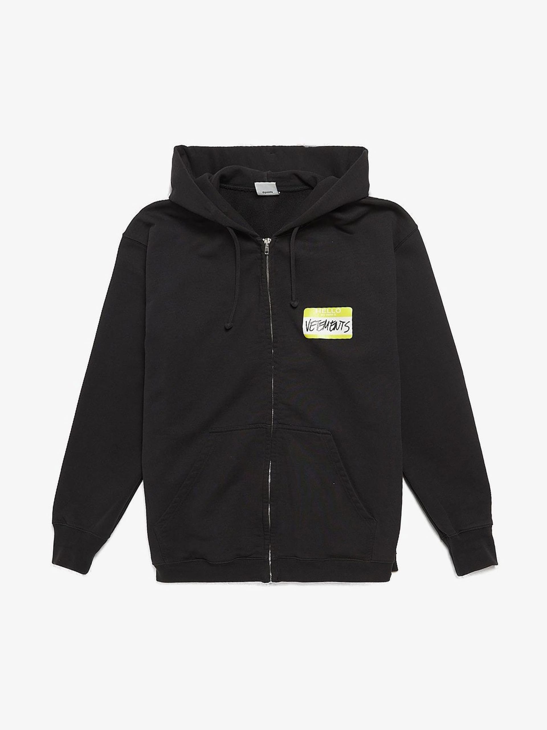Vetements Black Hello My Name Is Logo Printed Cotton Zipped
