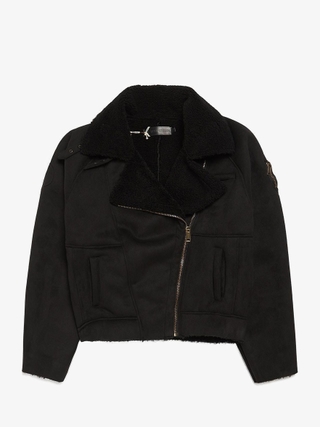 No Faith Studios Black Heavy Flight Shearling Fur Detailed Sheepskin