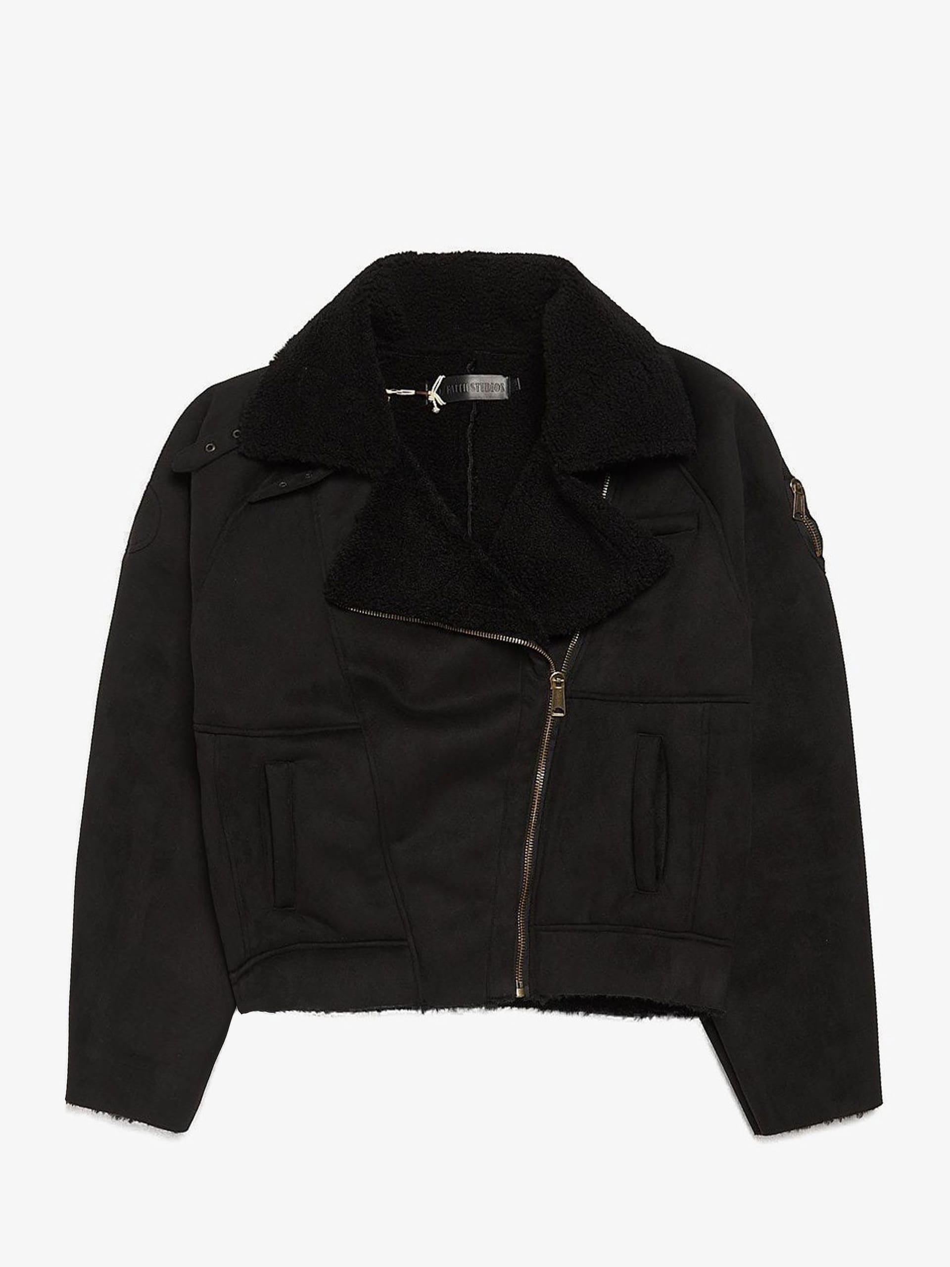 No Faith Studios Black Heavy Flight Shearling Fur Detailed Sheepskin