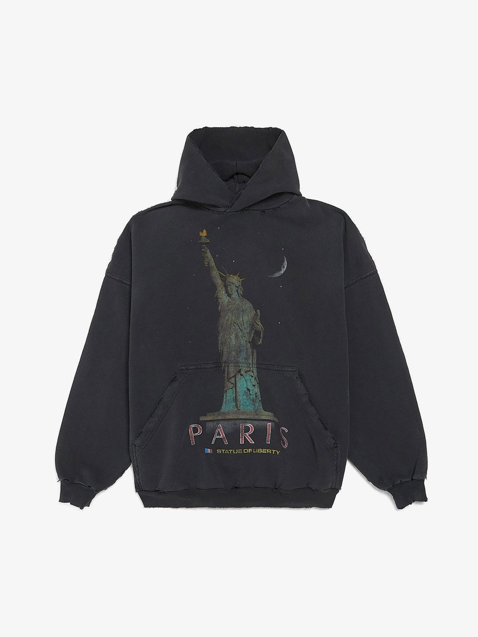 Balenciaga Black Distressed Paris State Of Liberty Printed