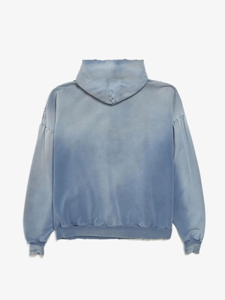 Balenciaga Light Blue Washed Logo Knitted Cotton Hoodie