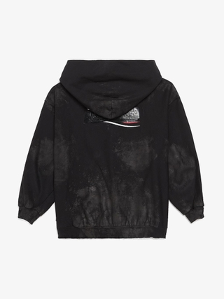 Balenciaga Black Distressed Patched Skater Cotton Hoodie