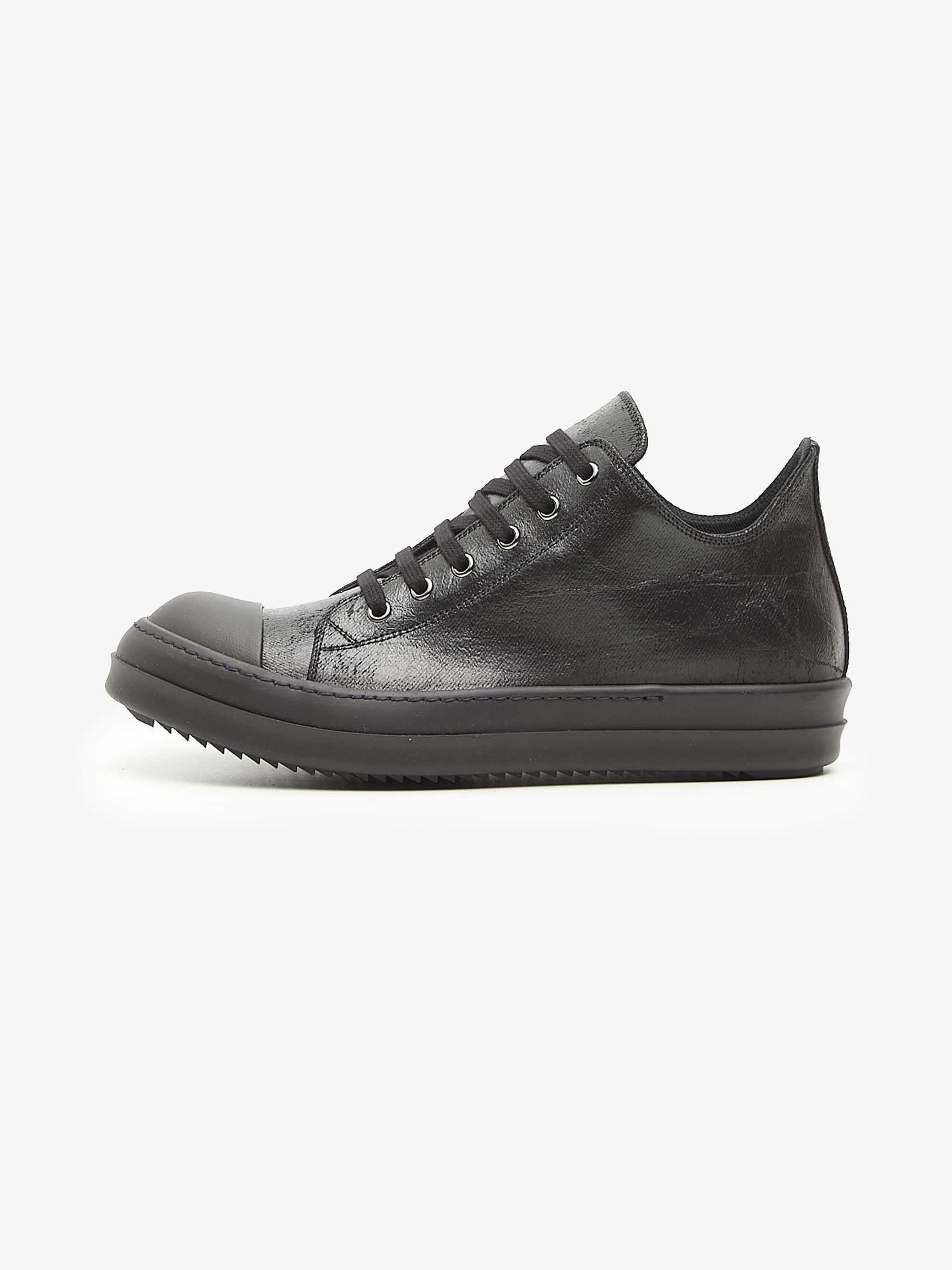 Rick Owens Drkshdw Full Black Waxed Low Ramones Sneakers