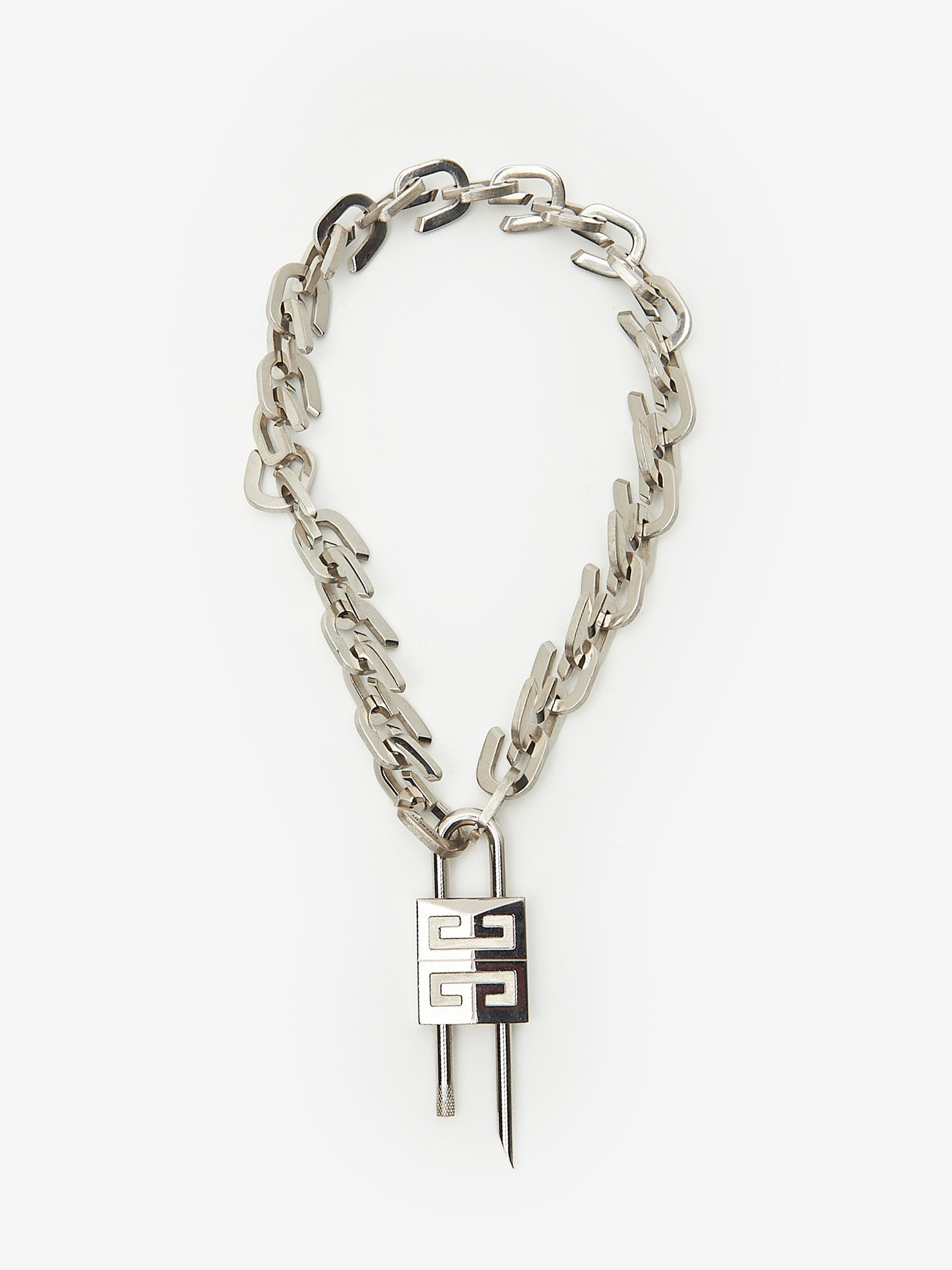 Givenchy Silver Massive Chain Lock Detailed Pendant