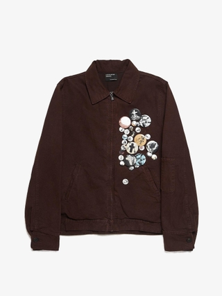 Uma Wang Mustard and Red Floral Printed Riccardo Wool Coat