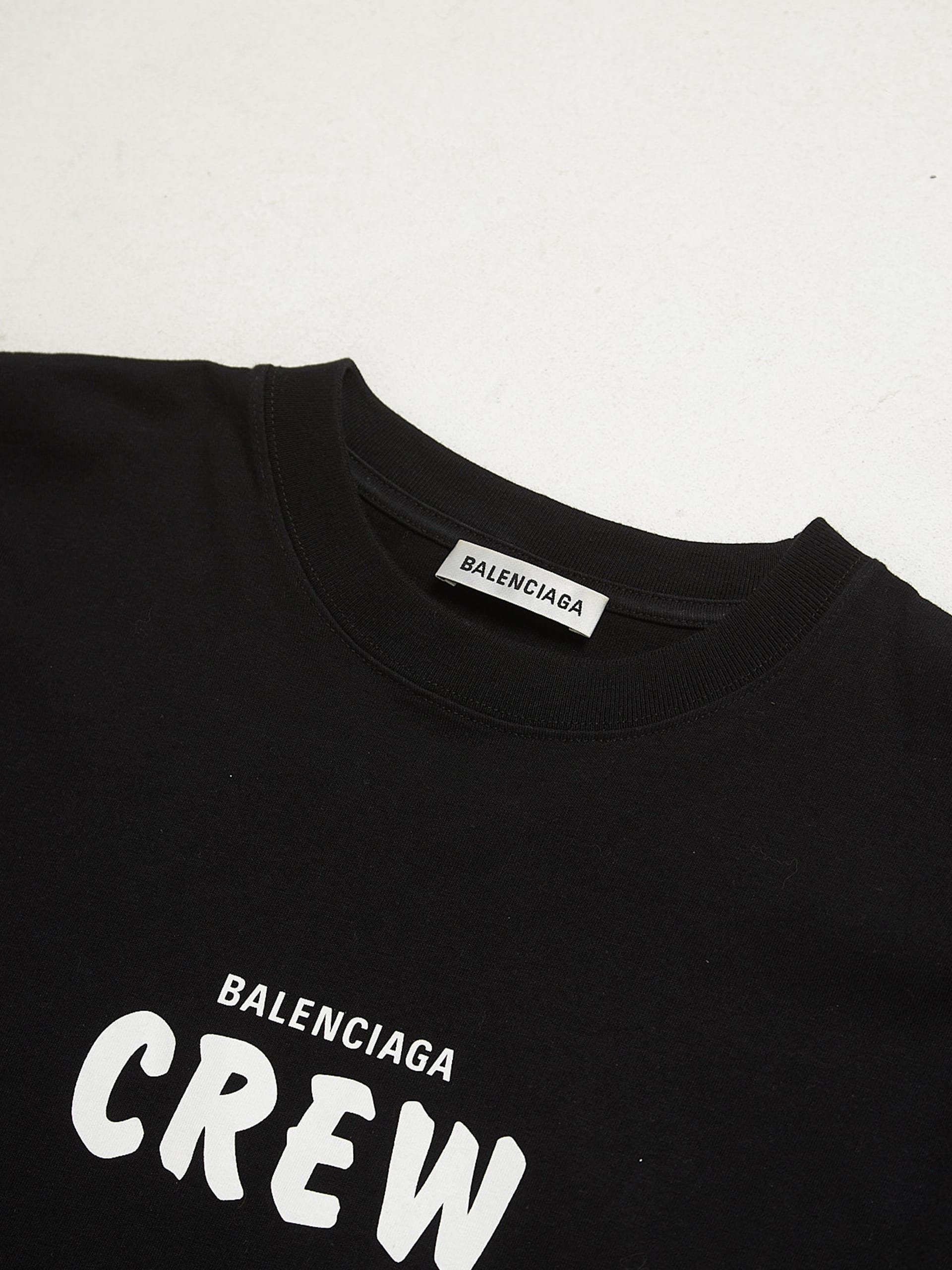 Balenciaga Black Crew Logo Printed Cotton T-shirt