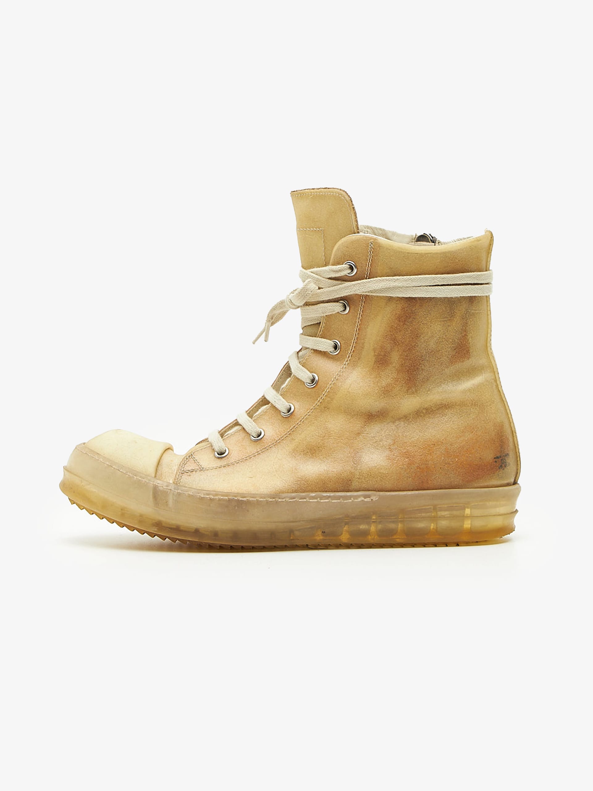 Rick Owens Camel Edfu Mainline Ramones High Top Leather Sneakers