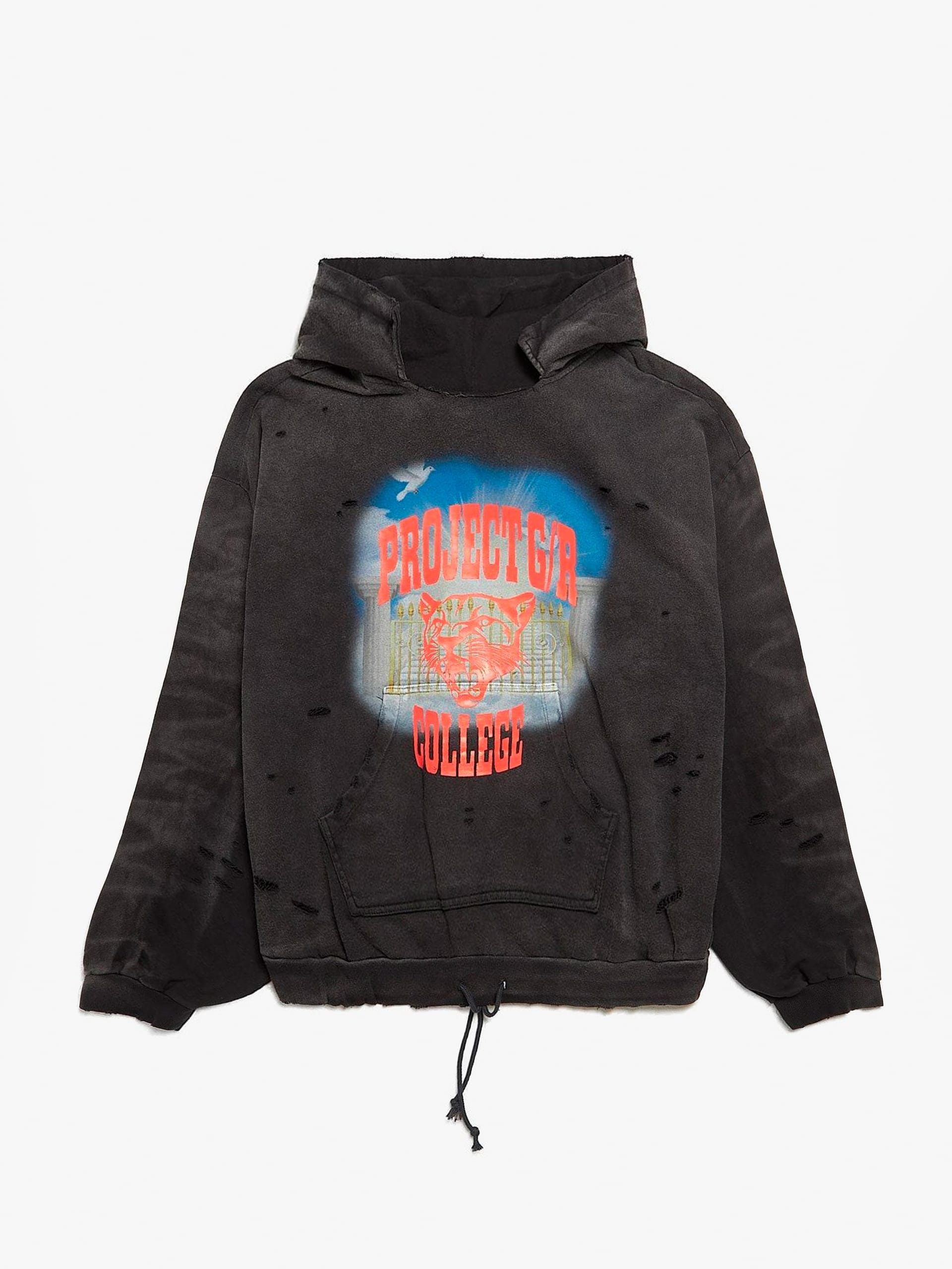 PROJECT G/R MIXED PRINTED VINTAGE HOODIE / BLK 要在庫確認 Project GR Black Mixed Printed Vintage Hoodie