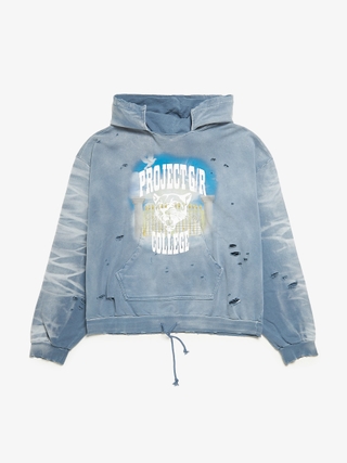 ★人気【Project G/R】Mixed Printed Vintage Hoodie★Pale Blue Project GR Pale Blue Mixed Printed Vintage Hoodie