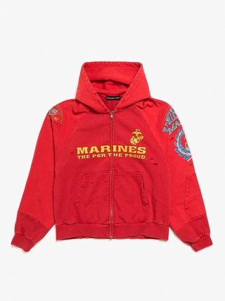 トップス Project GR RECONSTRUCTED FOLDED HOODIE 1 Project GR Red Reconstructed Folded Zip Hoodie