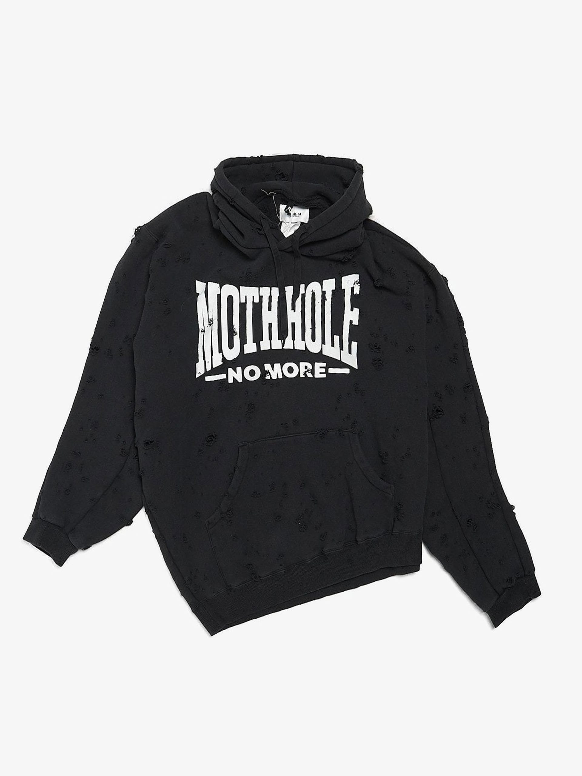 Doublet Black Boxy Distressed Mothhole Printed Cotton Hoodie