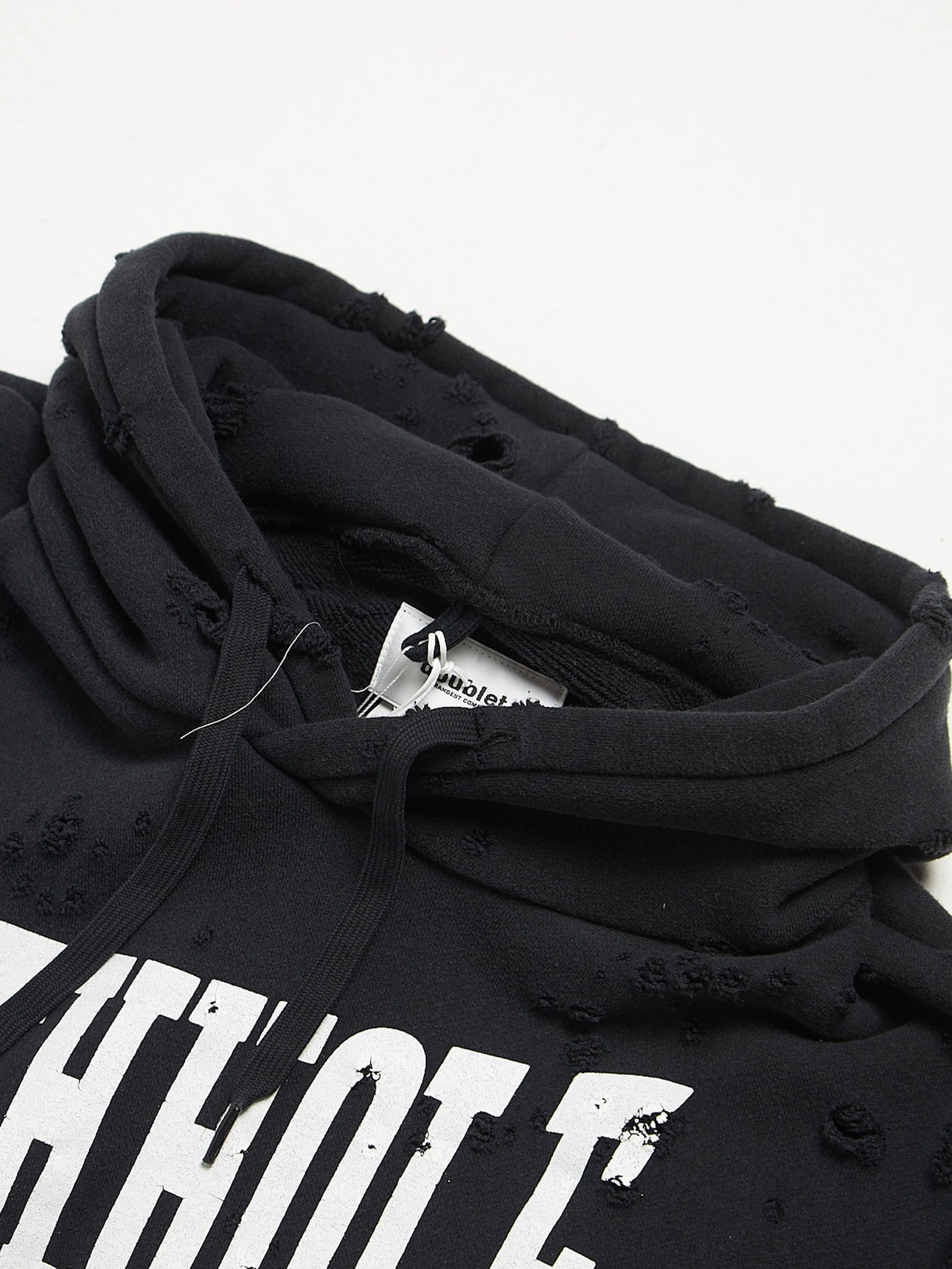 Doublet Black Boxy Distressed Mothhole Printed Cotton Hoodie