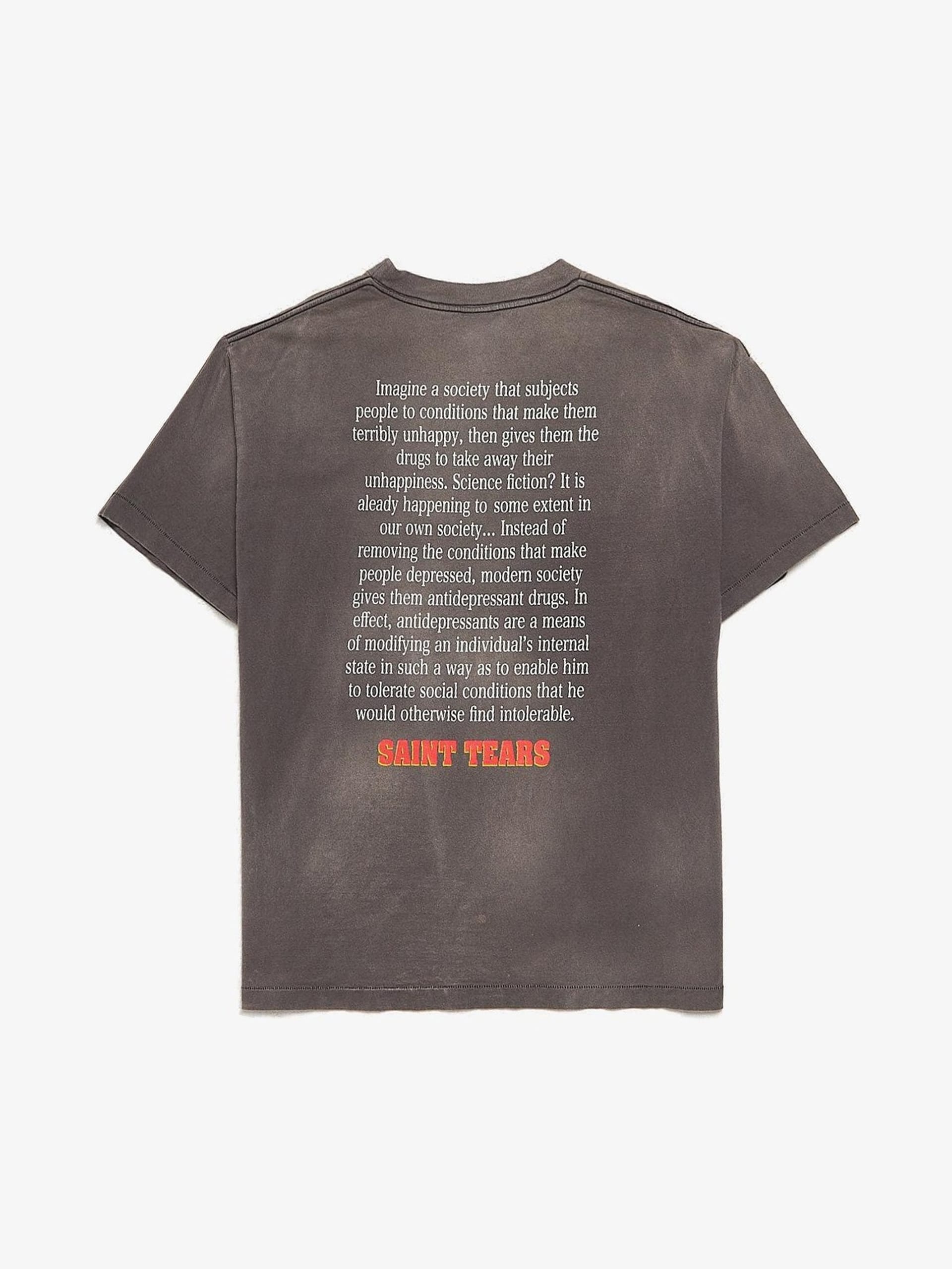 Saint Michael Gray Washed Saint Tears Logo Printed Cotton T