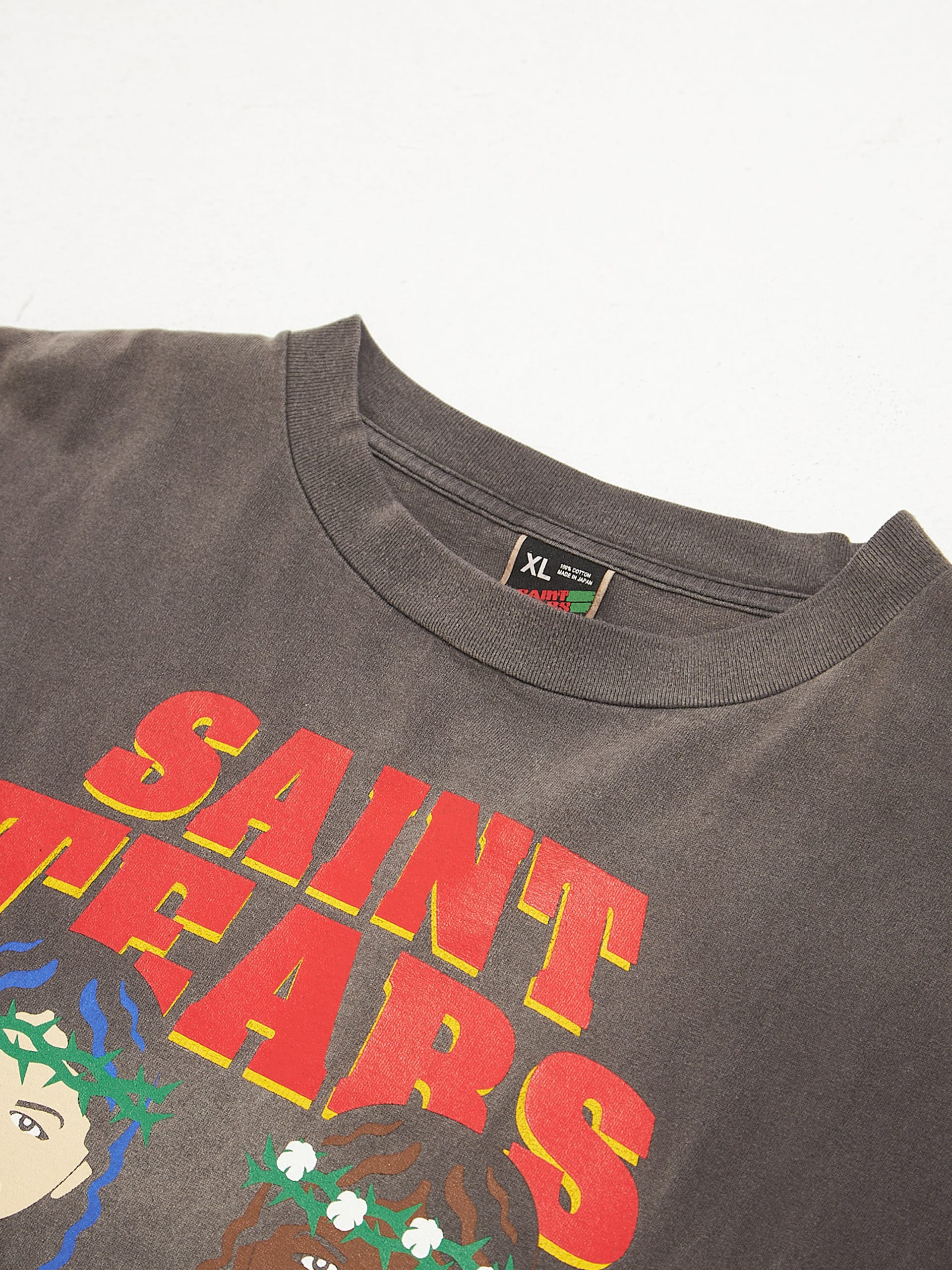 Saint Michael Gray Washed Saint Tears Logo Printed Cotton T