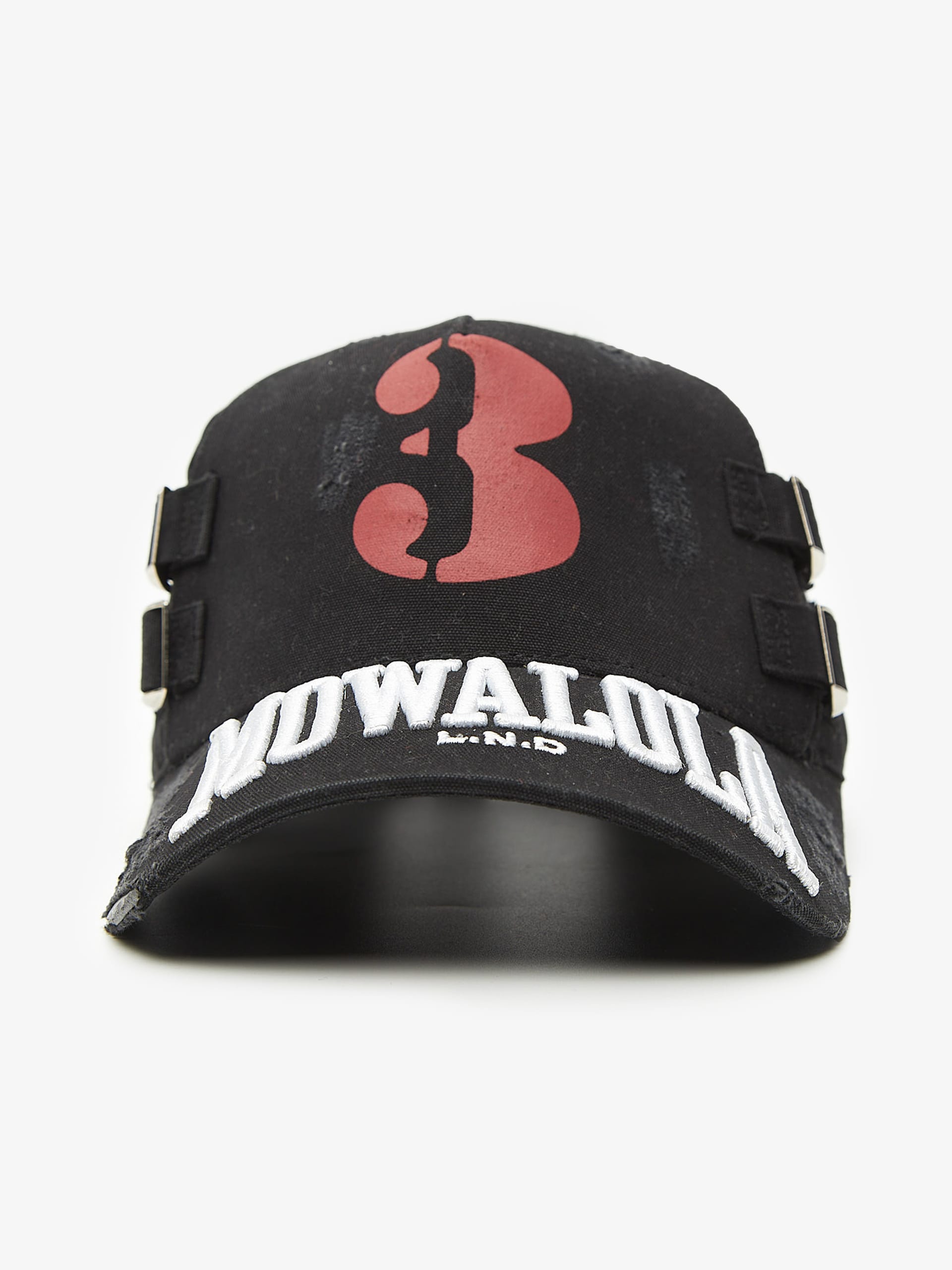 Mowalola Black White Logo Embroidered Distressed Cotton Cap