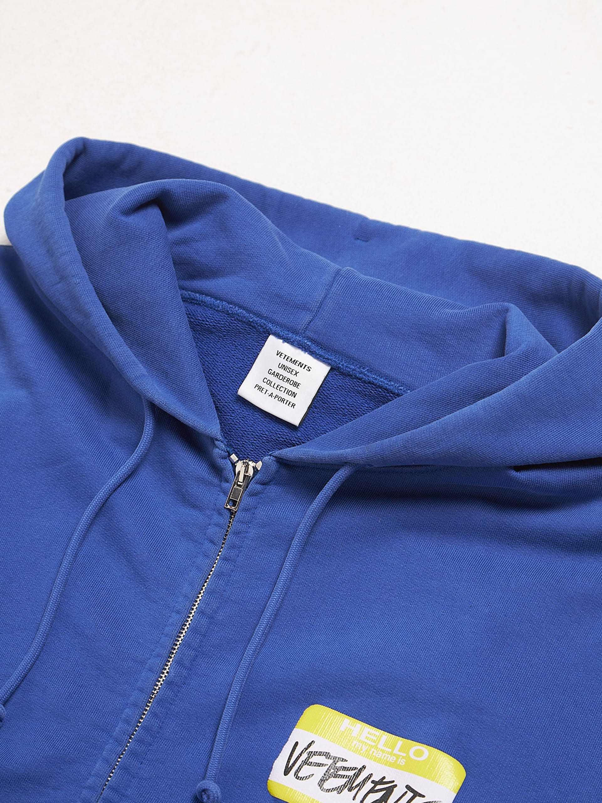 Vetements Blue Hello My Name Is Logo Printed Cotton Zipped