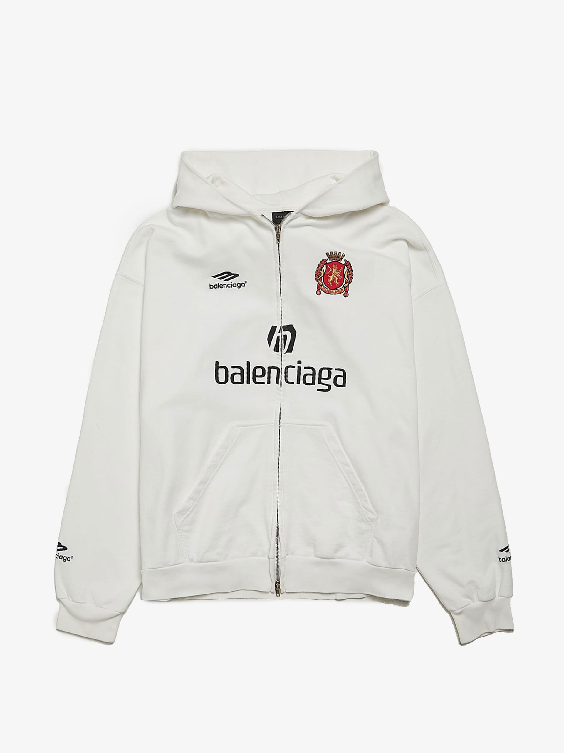 Balenciaga White Soccer Paris Exclusive Zipped Cotton Hoodie