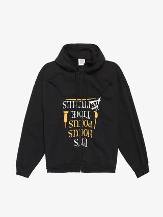 Vetements Black Zip Up Sticker Printed Oversized Cotton
